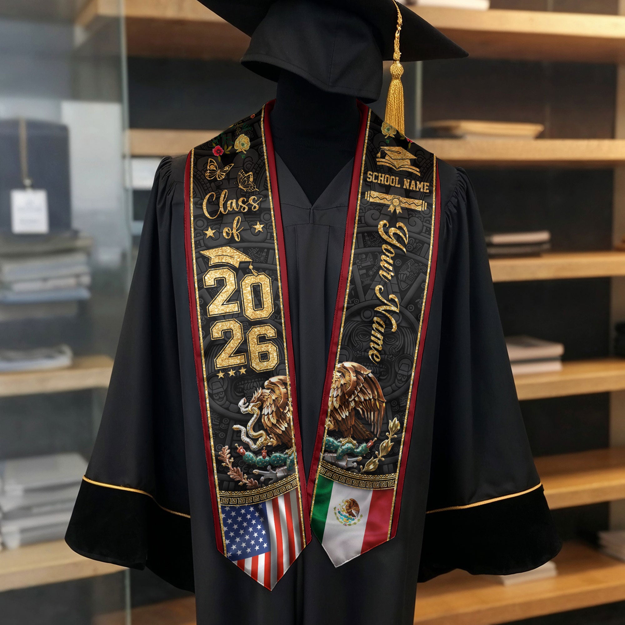 Mexican Graduation Stole 2026 Custom Graduation Sash Mexico, Mexican Flag Graduation Sash