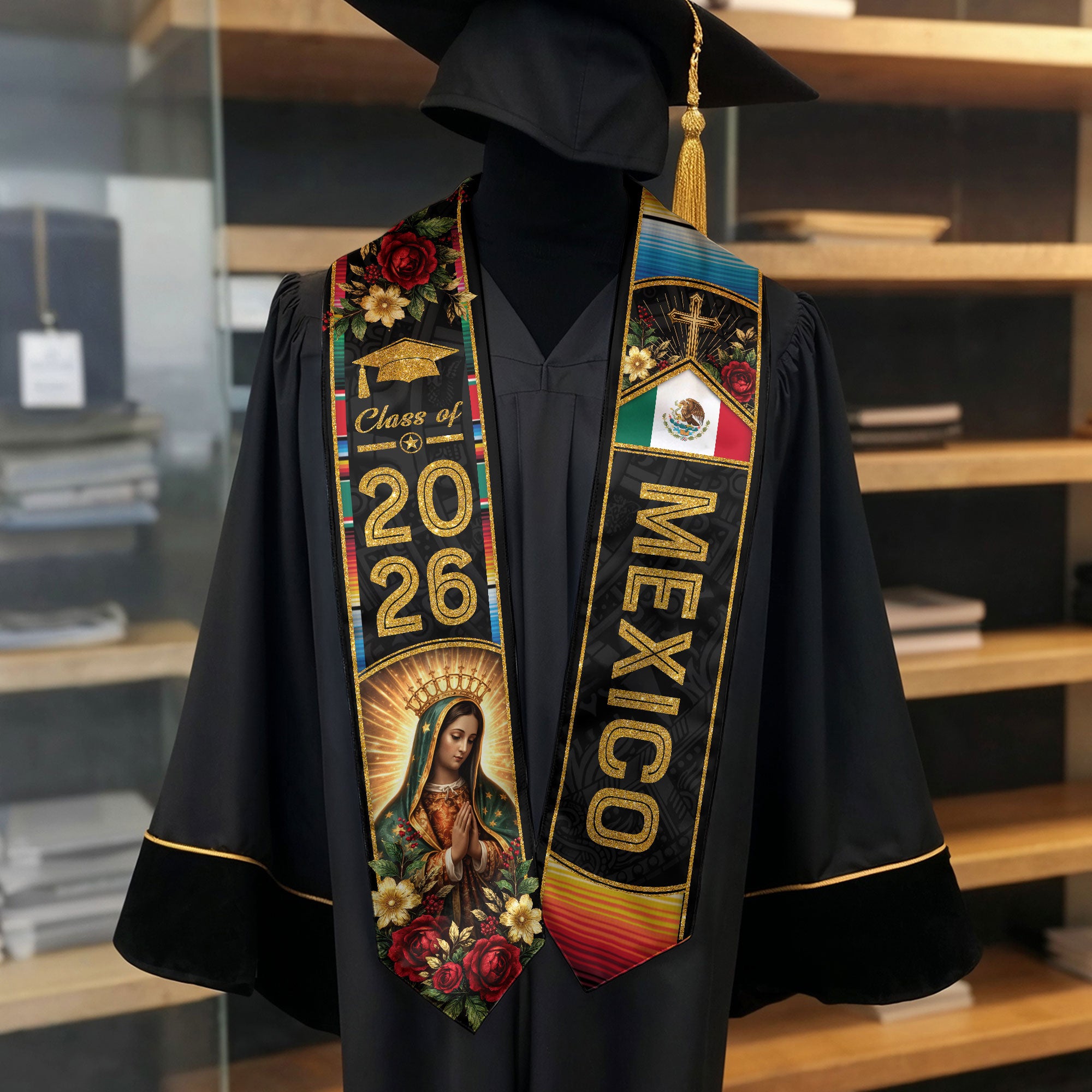 Mexican American Flag Graduation Stole Class of 2026 Mexican Sash Stoles for Graduation