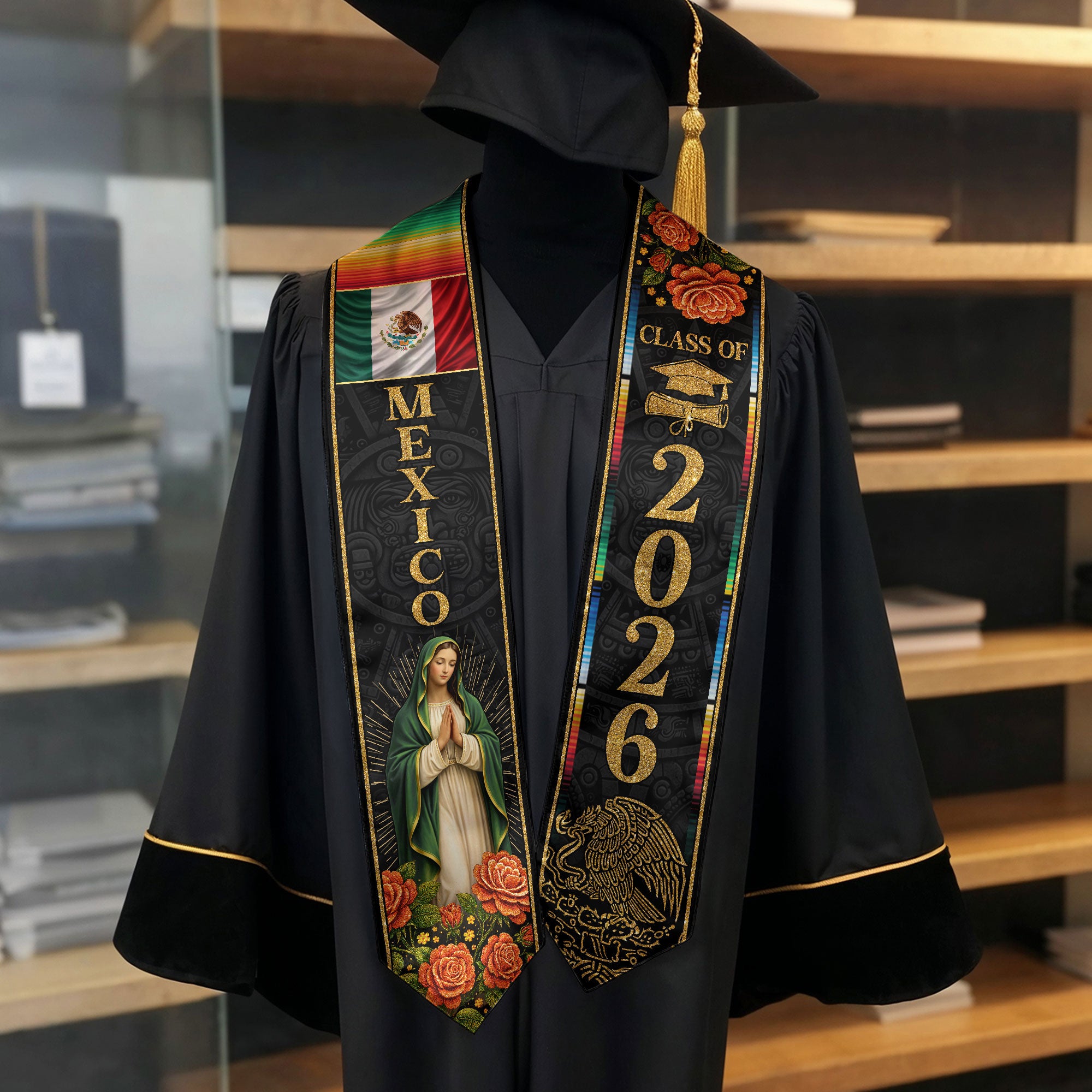 Class of 2026 Mexican Graduation Stole Mexican American Flag Sash for Graduation