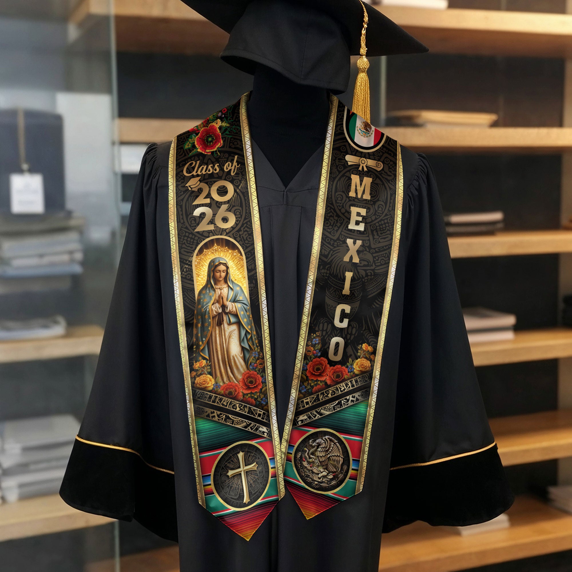 Virgin of Guadalupe Mexico Graduation Stole 2026 - Catholic Faith Mexican Heritage Sash