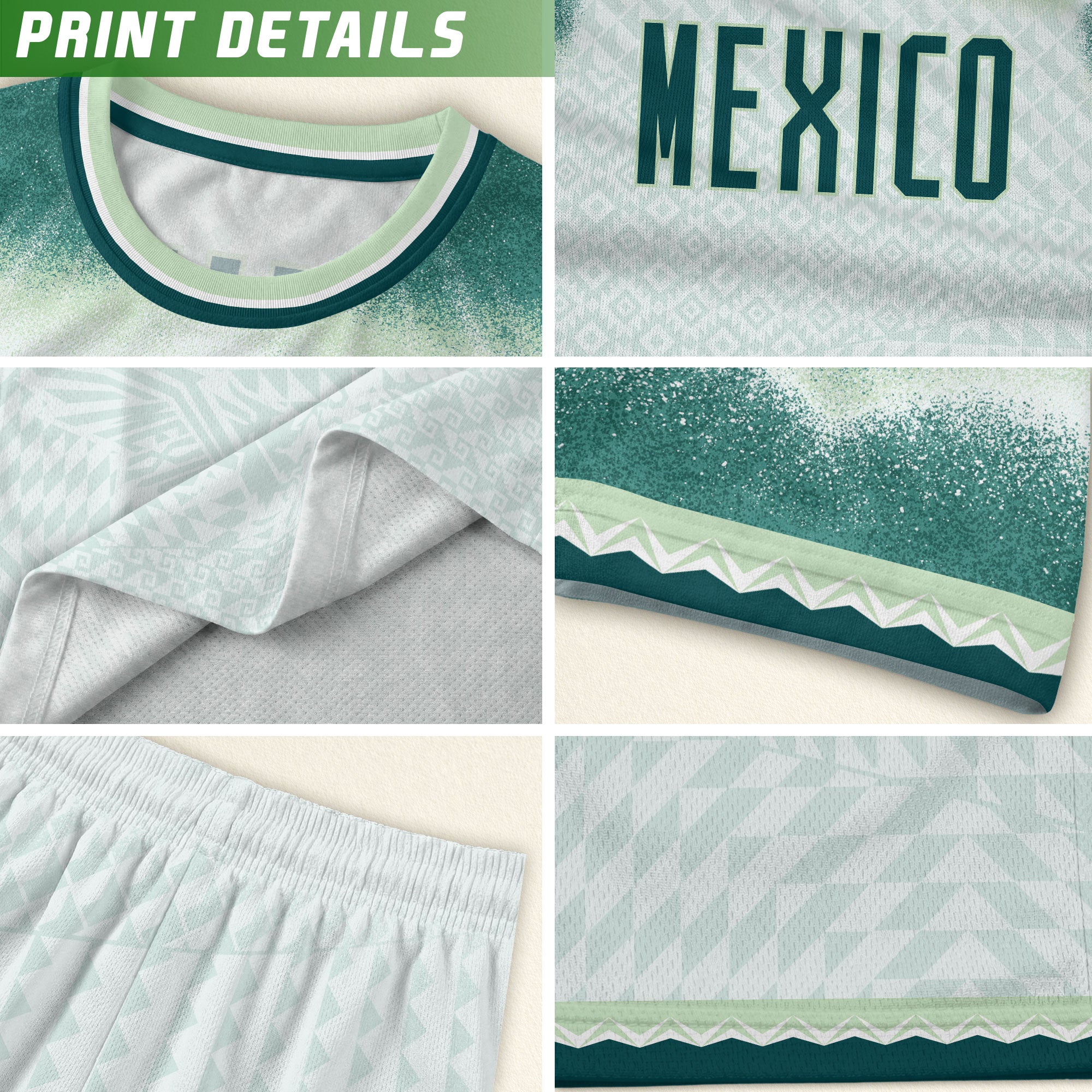 Mexico Soccer Jersey Kids Aztec Eagle Pattern White Youth Football Shirt Fan Sportswear