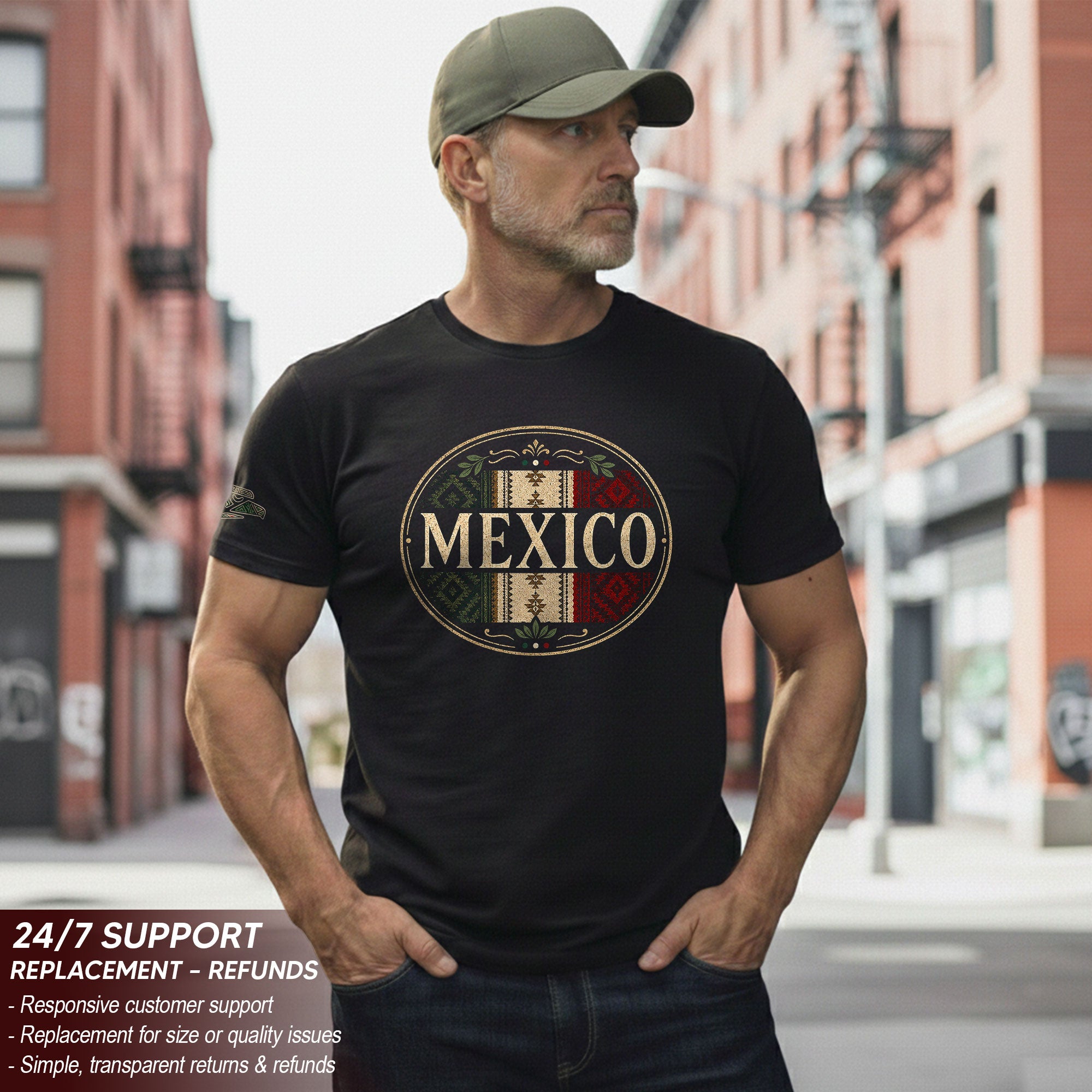 Mexico Graphic T-Shirt Vintage Cultural Pattern Design Casual Cotton Short Sleeve Apparel