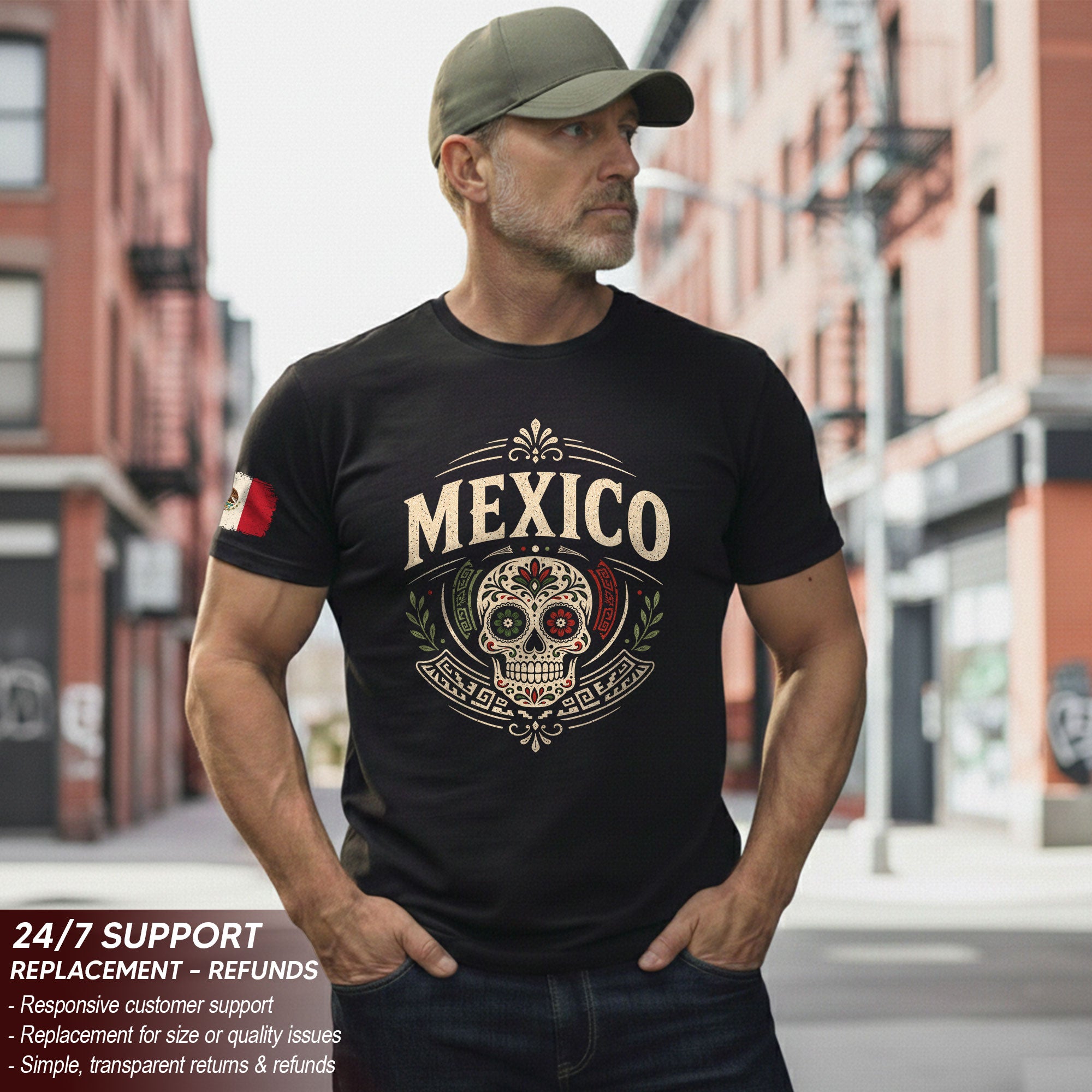 Mexico Sugar Skull Graphic T-Shirt Cultural Day of the Dead Design Casual Cotton Apparel