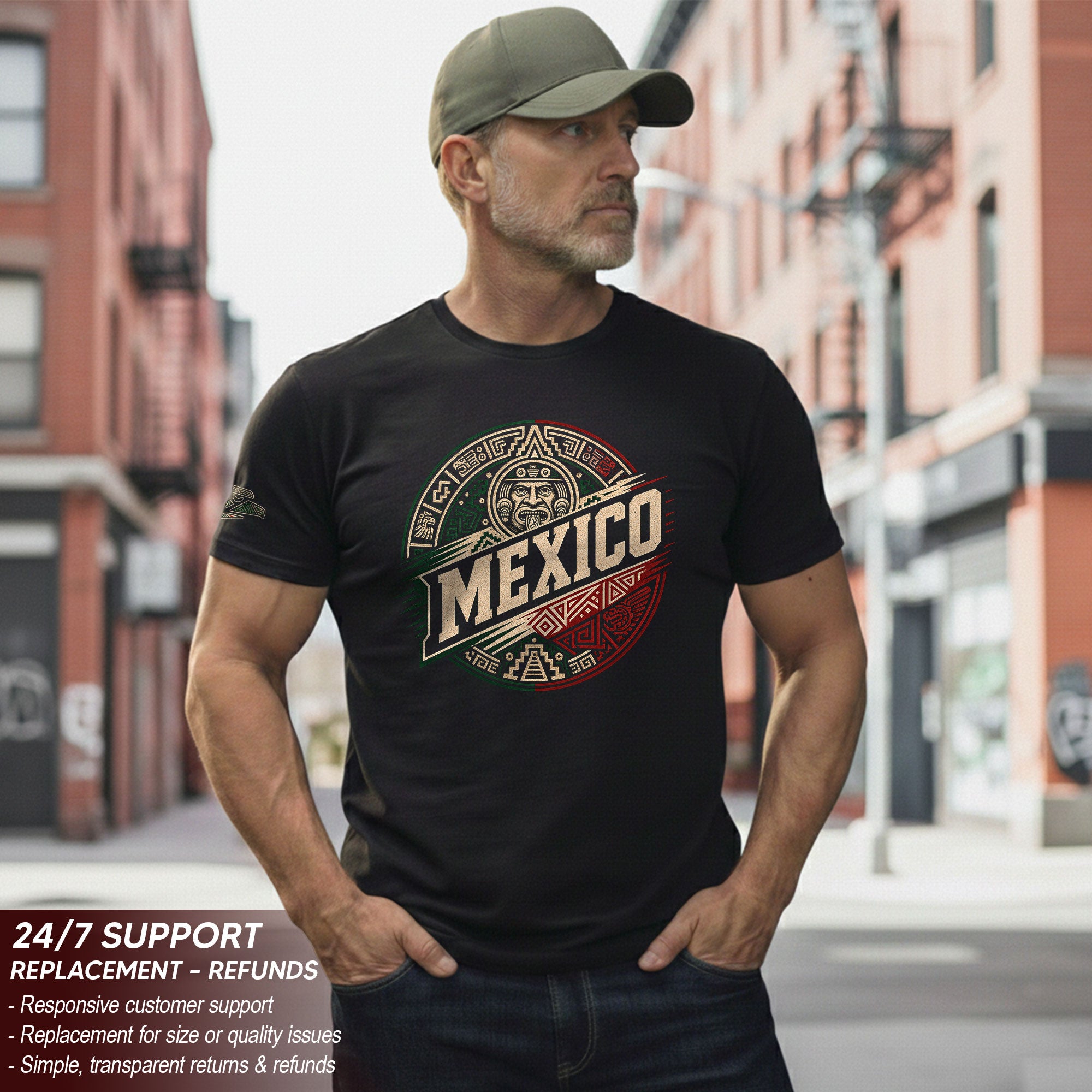 Mexico Ancient Culture Graphic T-Shirt Aztec Inspired Design Casual Cotton Short Sleeve Tee