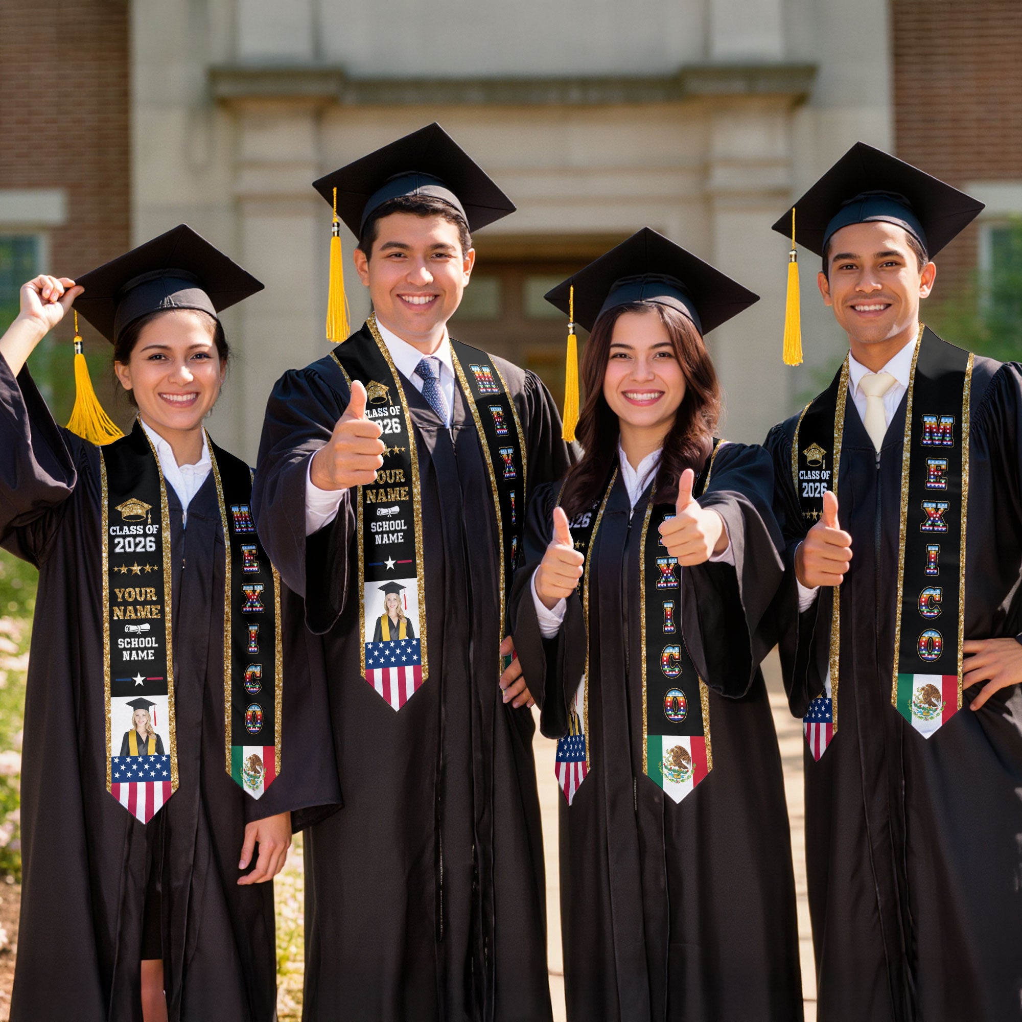 Custom Photo Mexican Graduation Sash 2026, Personalized Mexico Stole for Graduate