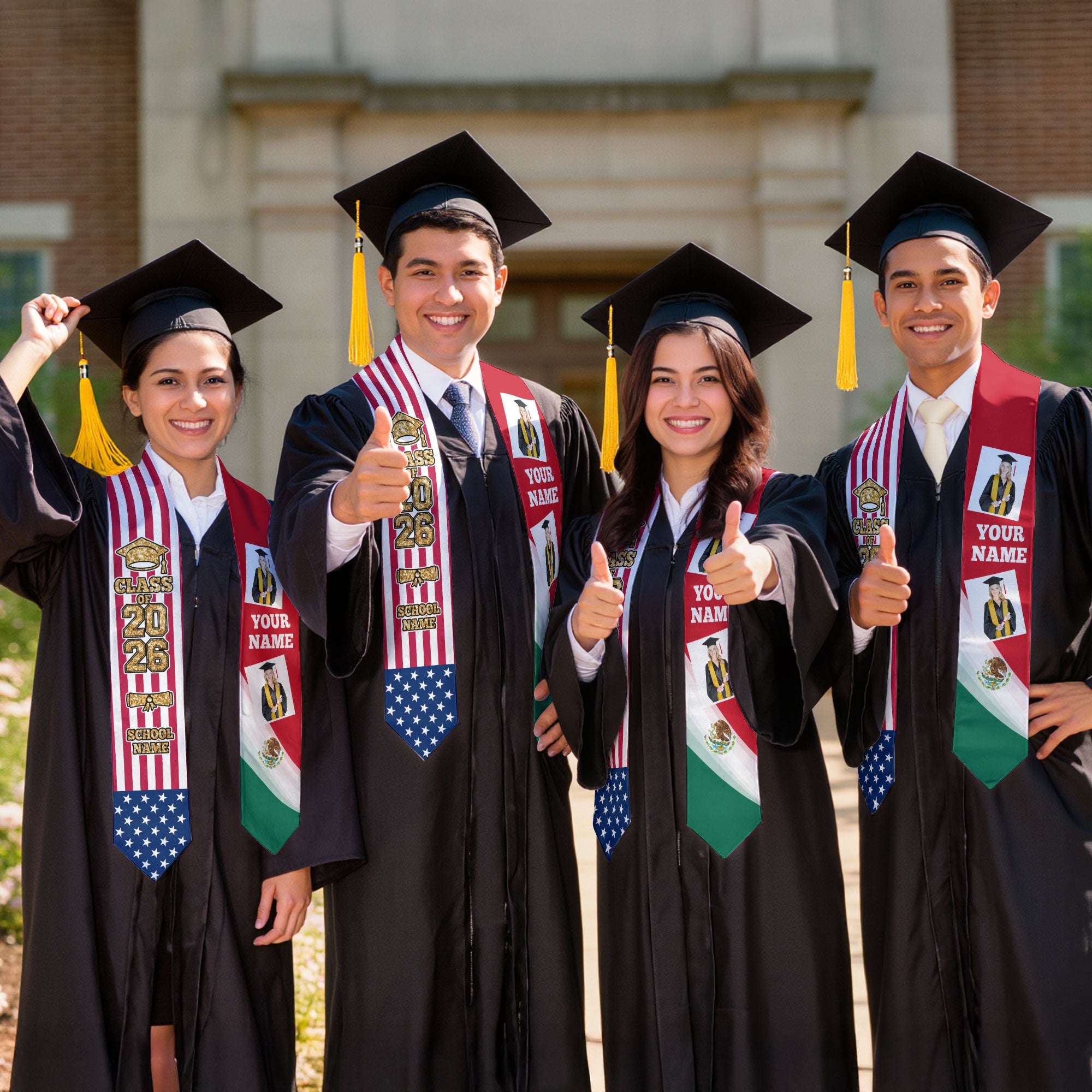 Custom Mexican Graduation Sash 2026 for Graduate, Personalized Mexico Stole with Photo