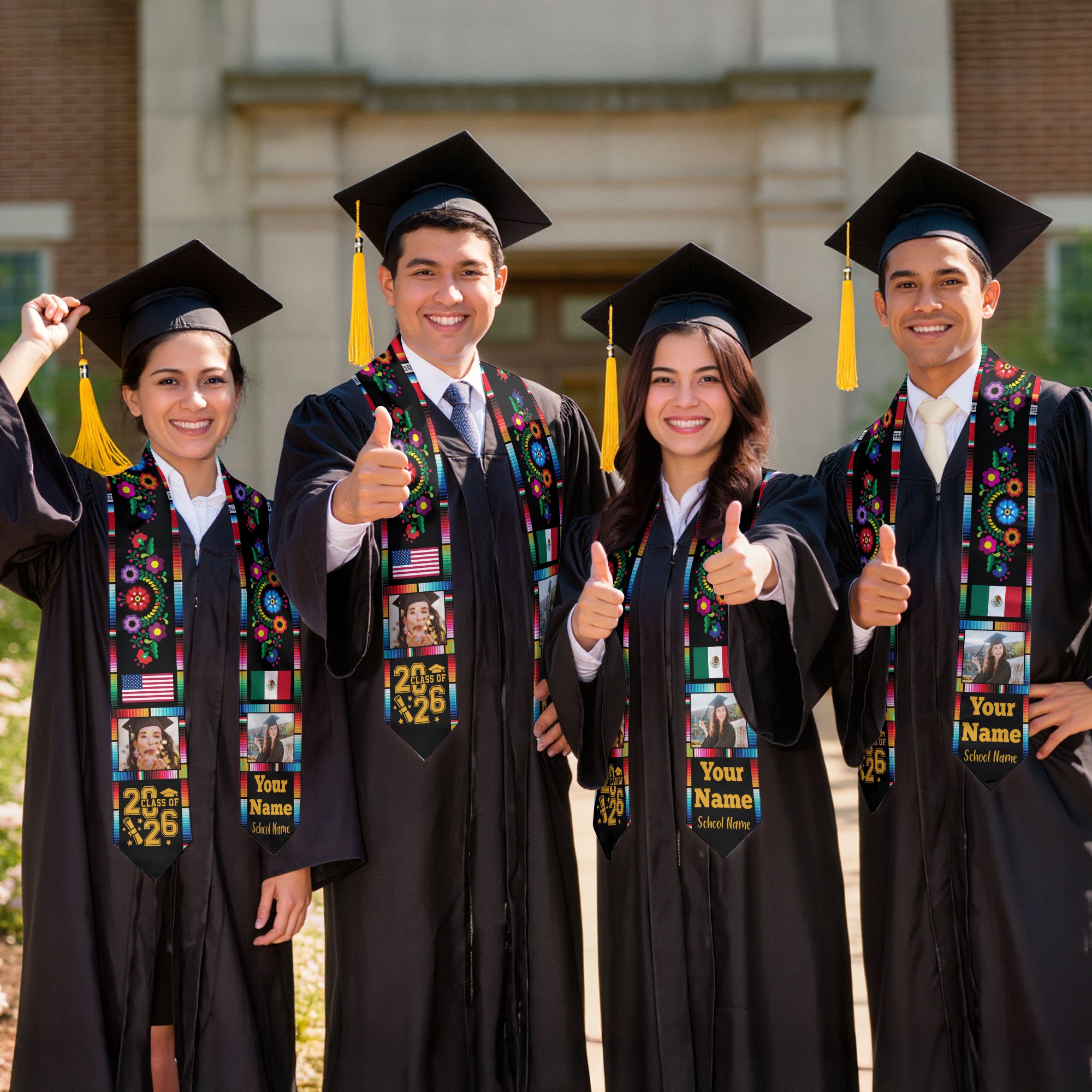 Personalized Mexico Graduation Sash 2026, Custom Photo Mexican Stole for Graduate