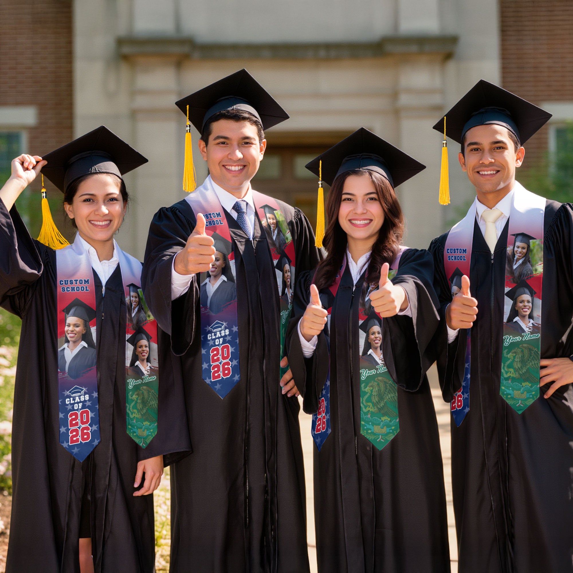 Custom Mexican Graduation Stole 2026 Mexico USA Flag Photo Graduation Sash