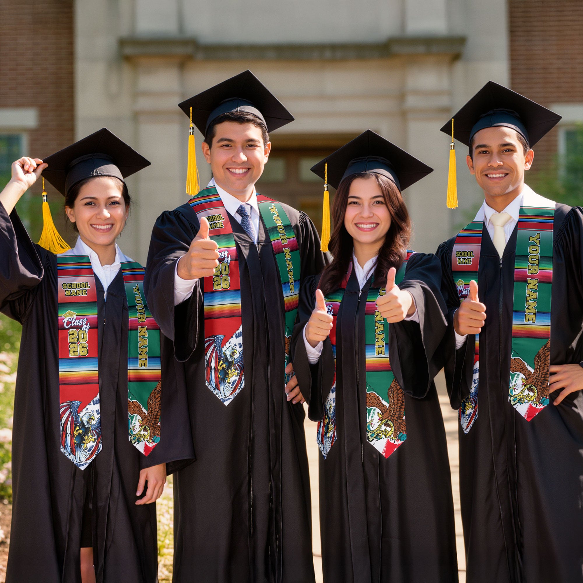 Custom Mexican Graduation Stole 2026 USA Mexico Flag Serape Class Cap Sash