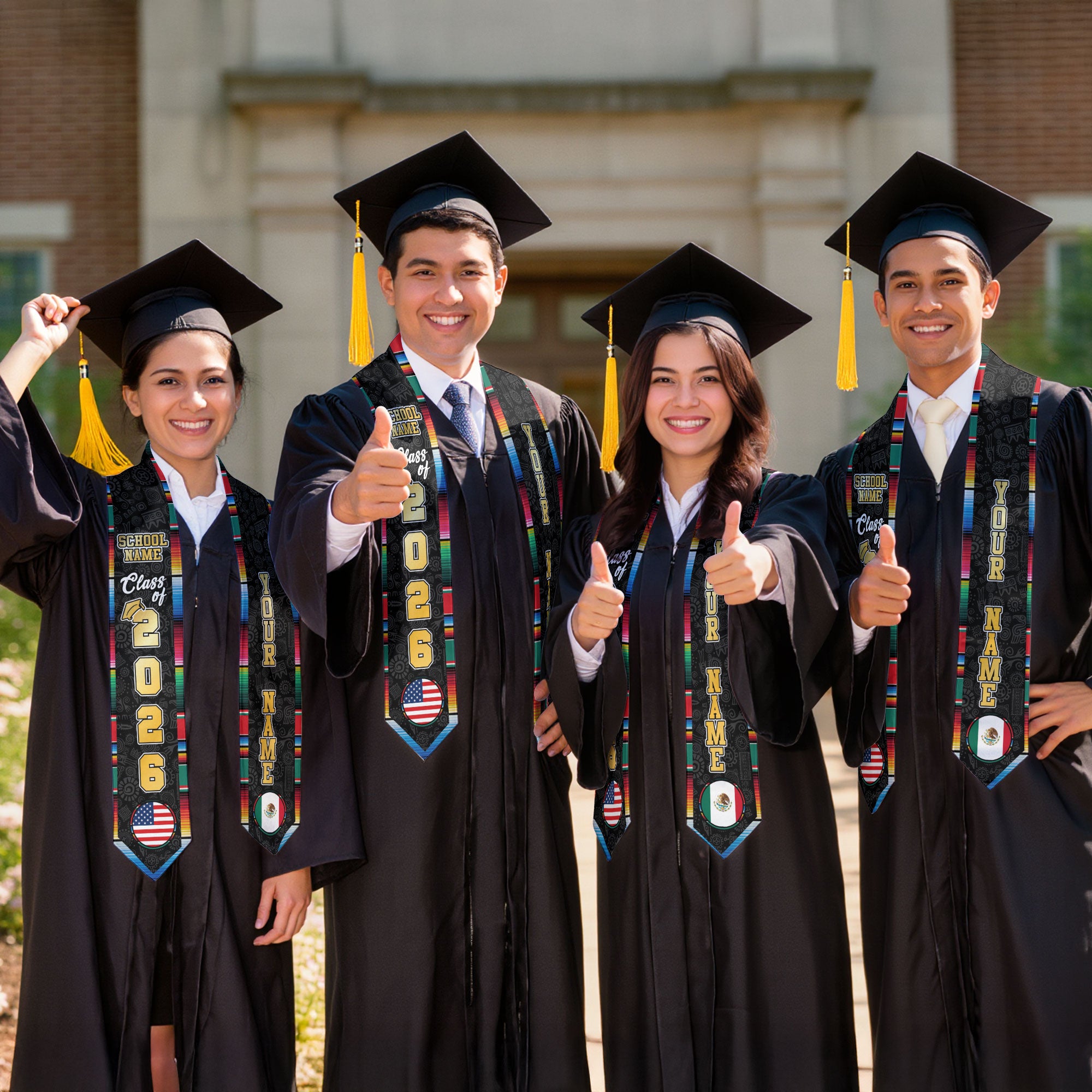 Custom Mexican Graduation Stole 2026 USA Mexico Flag Serape Eagle Emblem