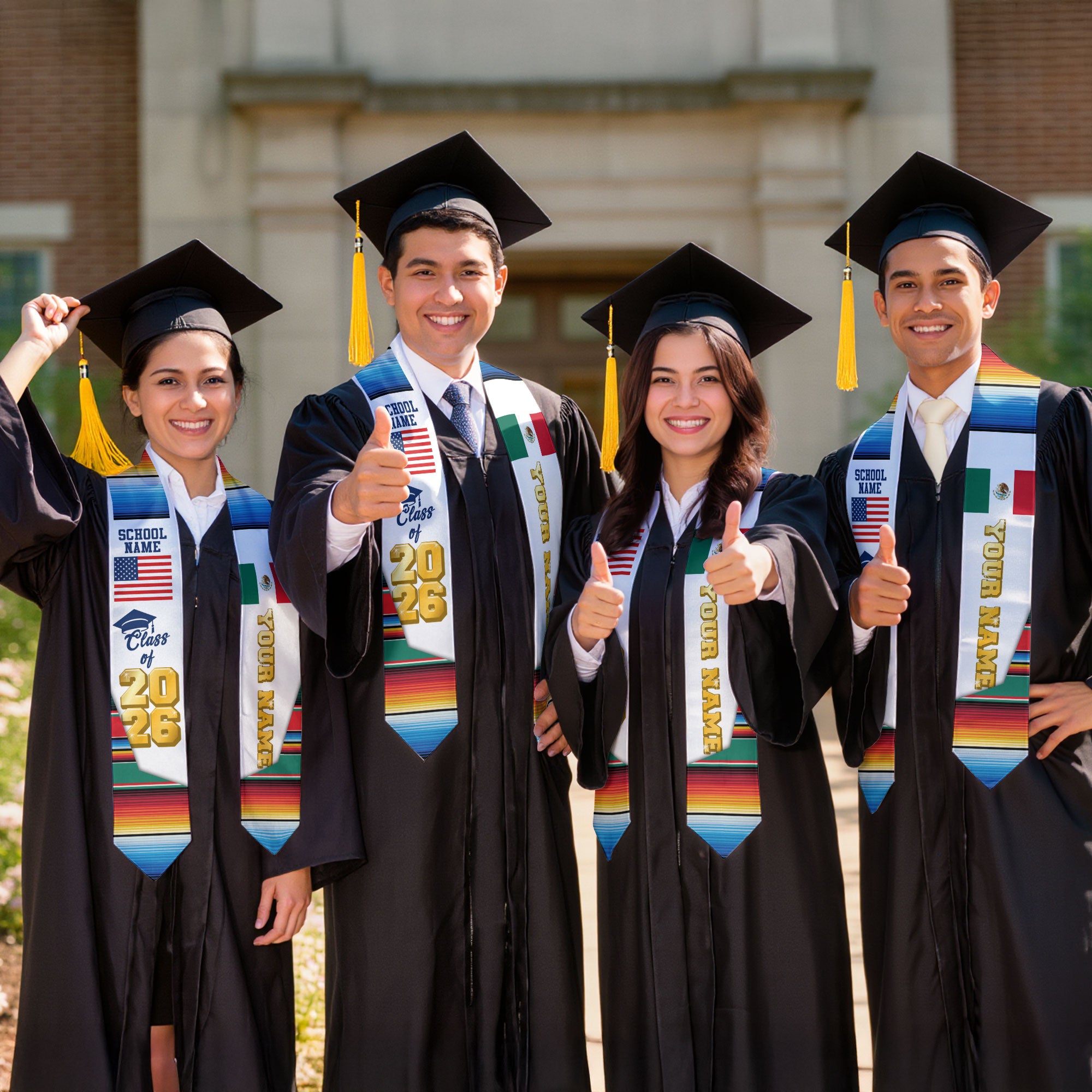 Custom Mexican Graduation Stole 2026 Aztec Pattern USA Mexico Flag Sash