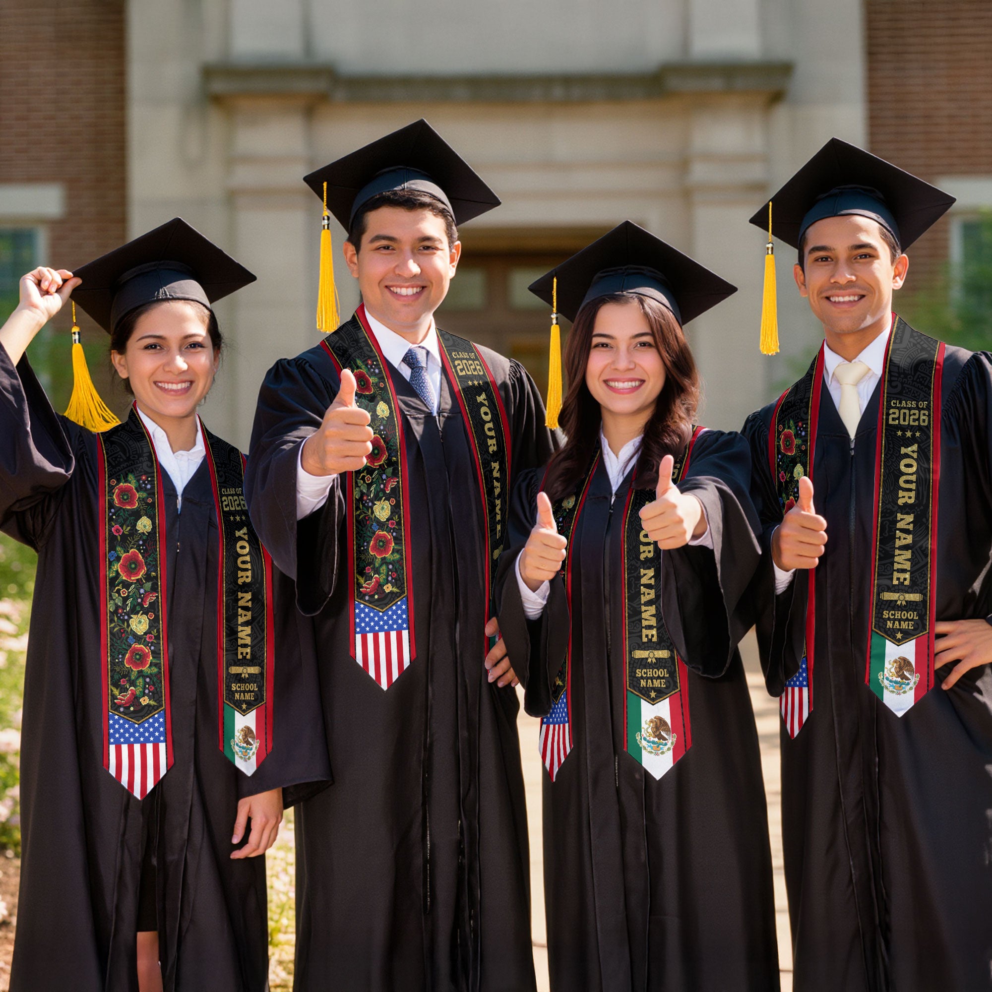 Custom Mexican Graduation Sash 2026, Mexican American Flag Stole, Mexico Grad