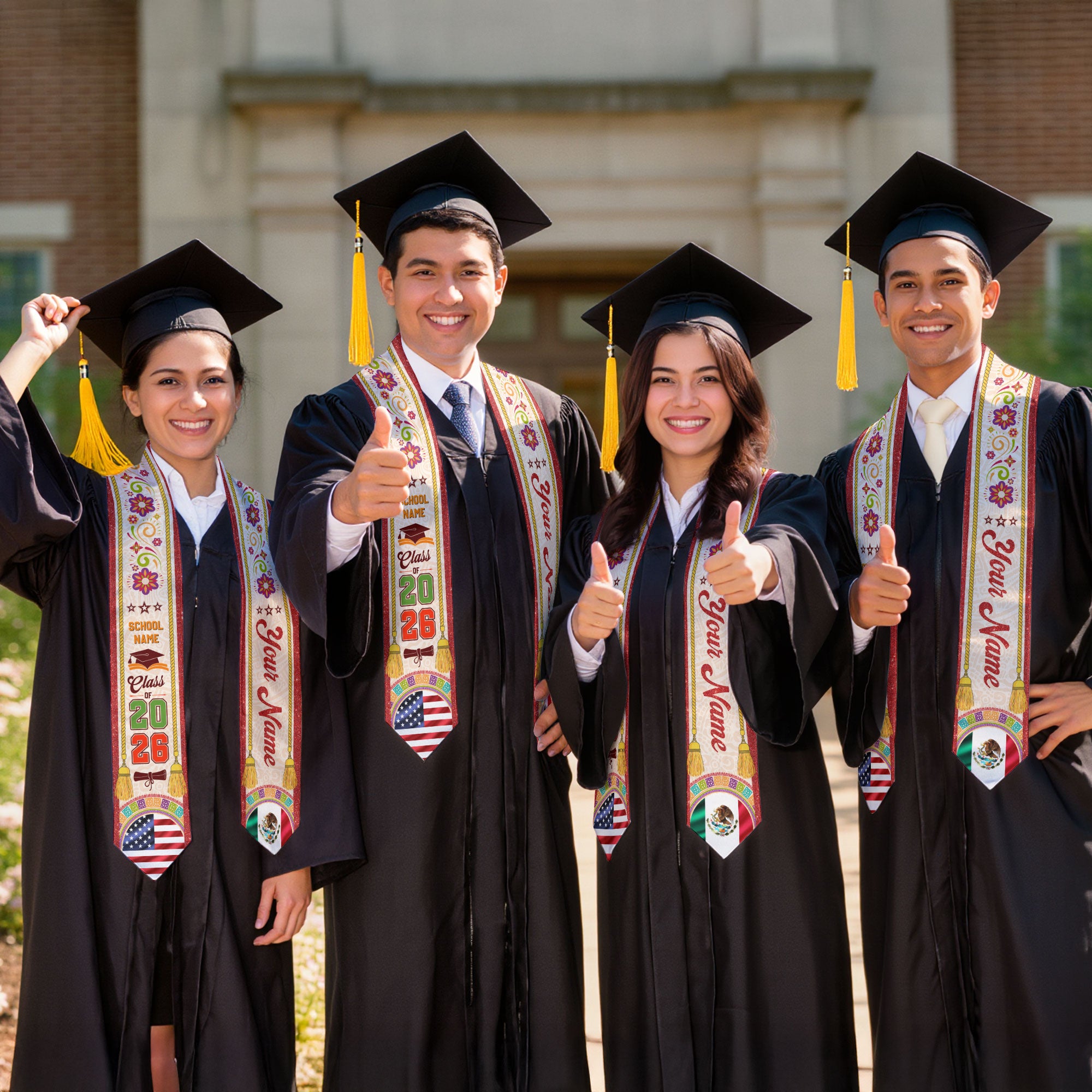Customizable Mexico Graduation Stole 2026, Mexican Stole, Mexican American Flag Sash