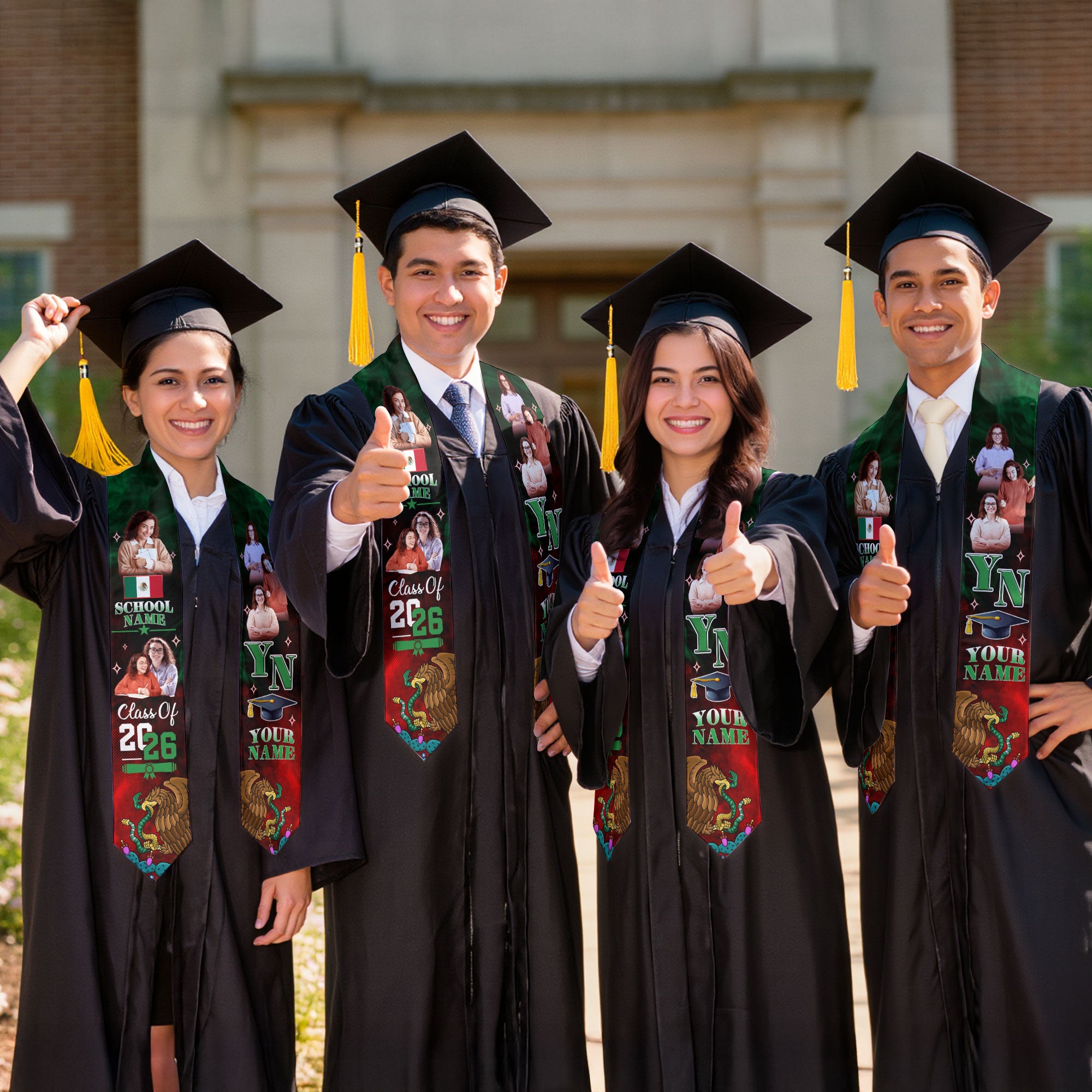Custom Photo Mexico Aztec Graduation Stole 2026, Mexican Graduate Sash Honoring Heritage