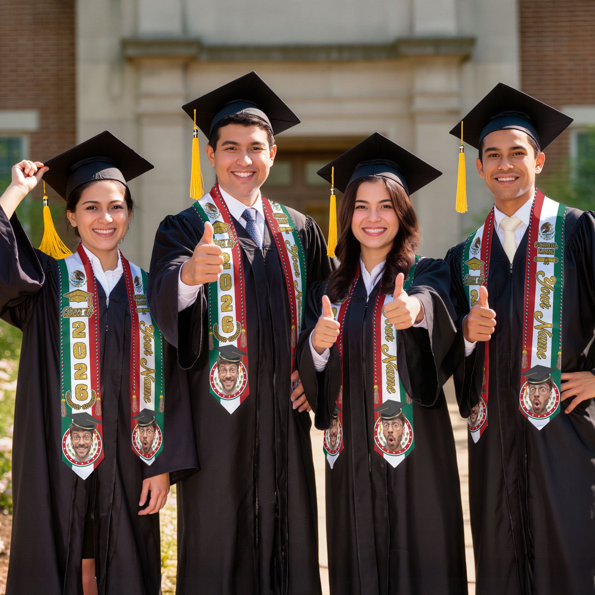 Custom Photo Mexican Aztec Stole 2026, Graduation Sash for Graduate Celebrating Mexico Pride