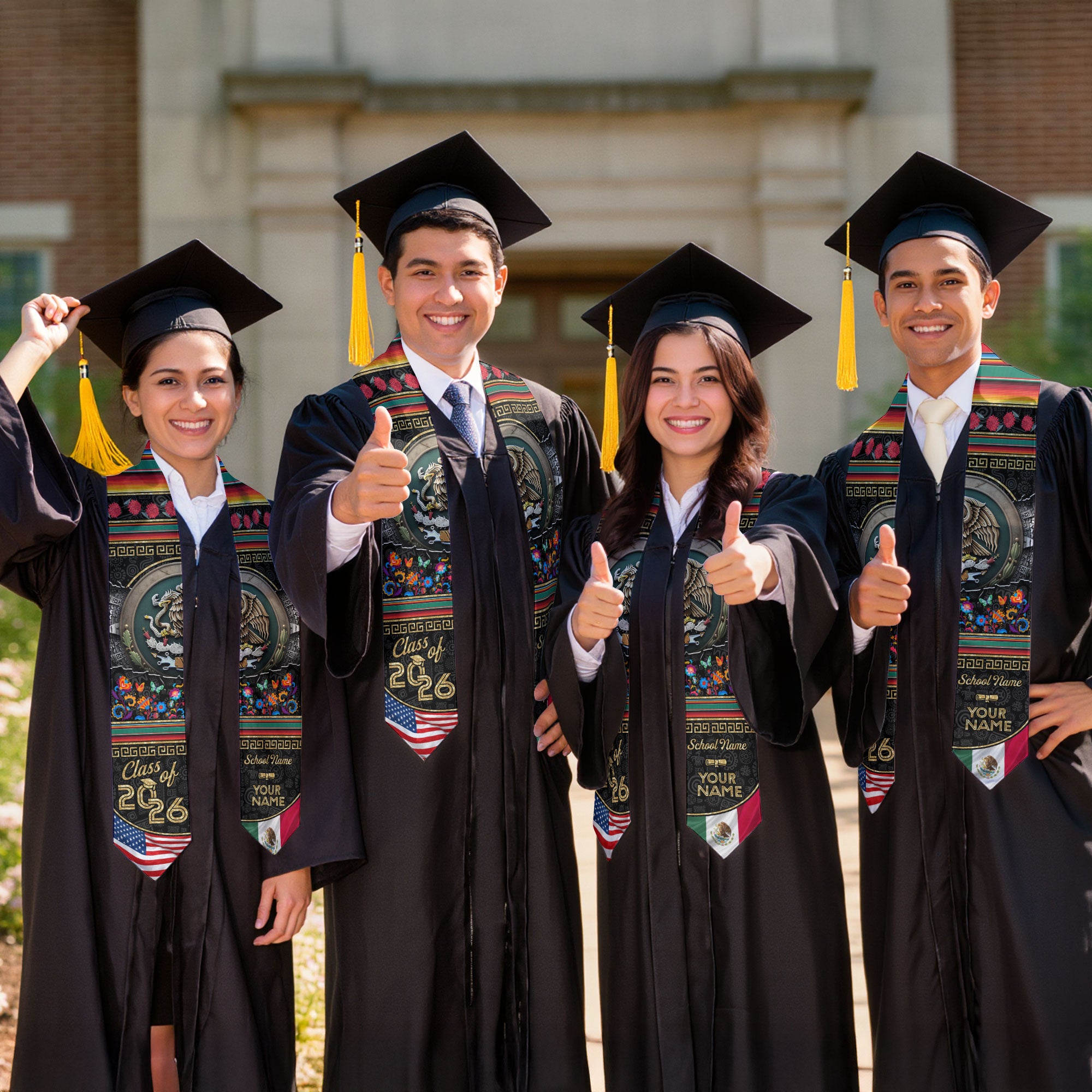 Personalized Mexico Graduate Stole 2026, Custom Mexican Sash for Graduation