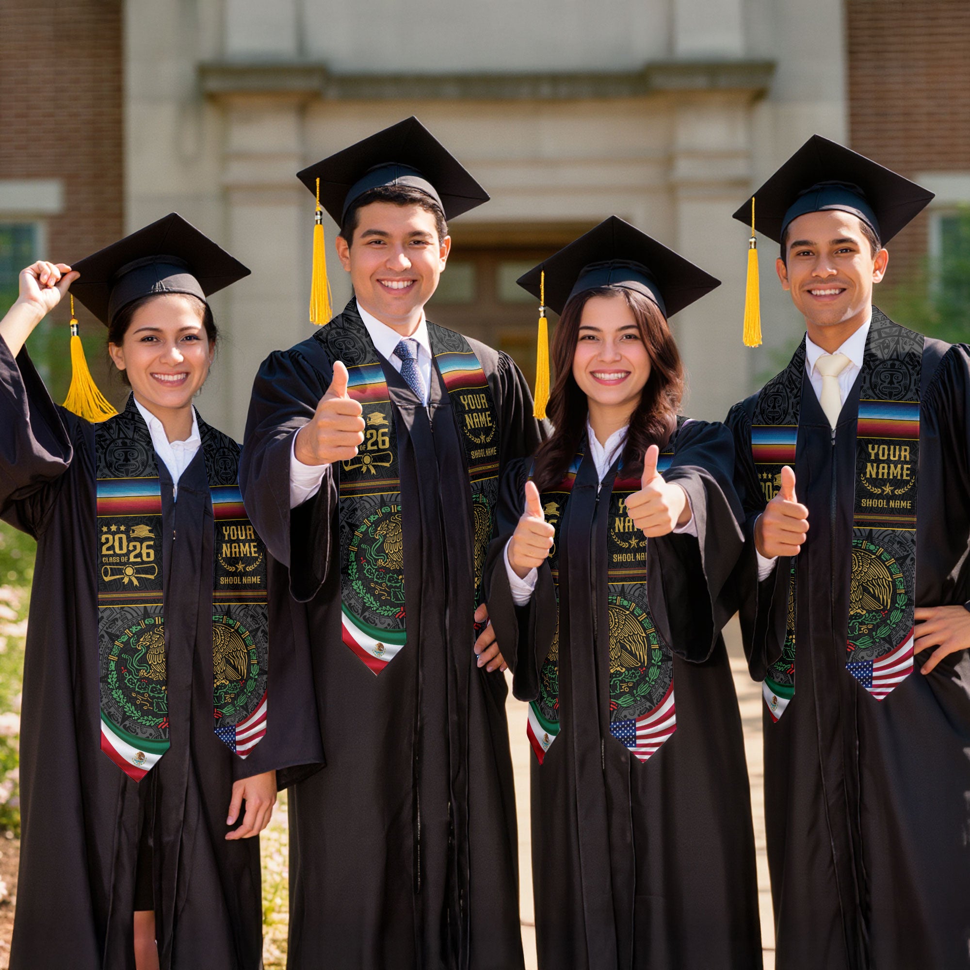 Custom Graduation Sash Mexico Aztec 2026, Mexican Stole for Graduate Recognition