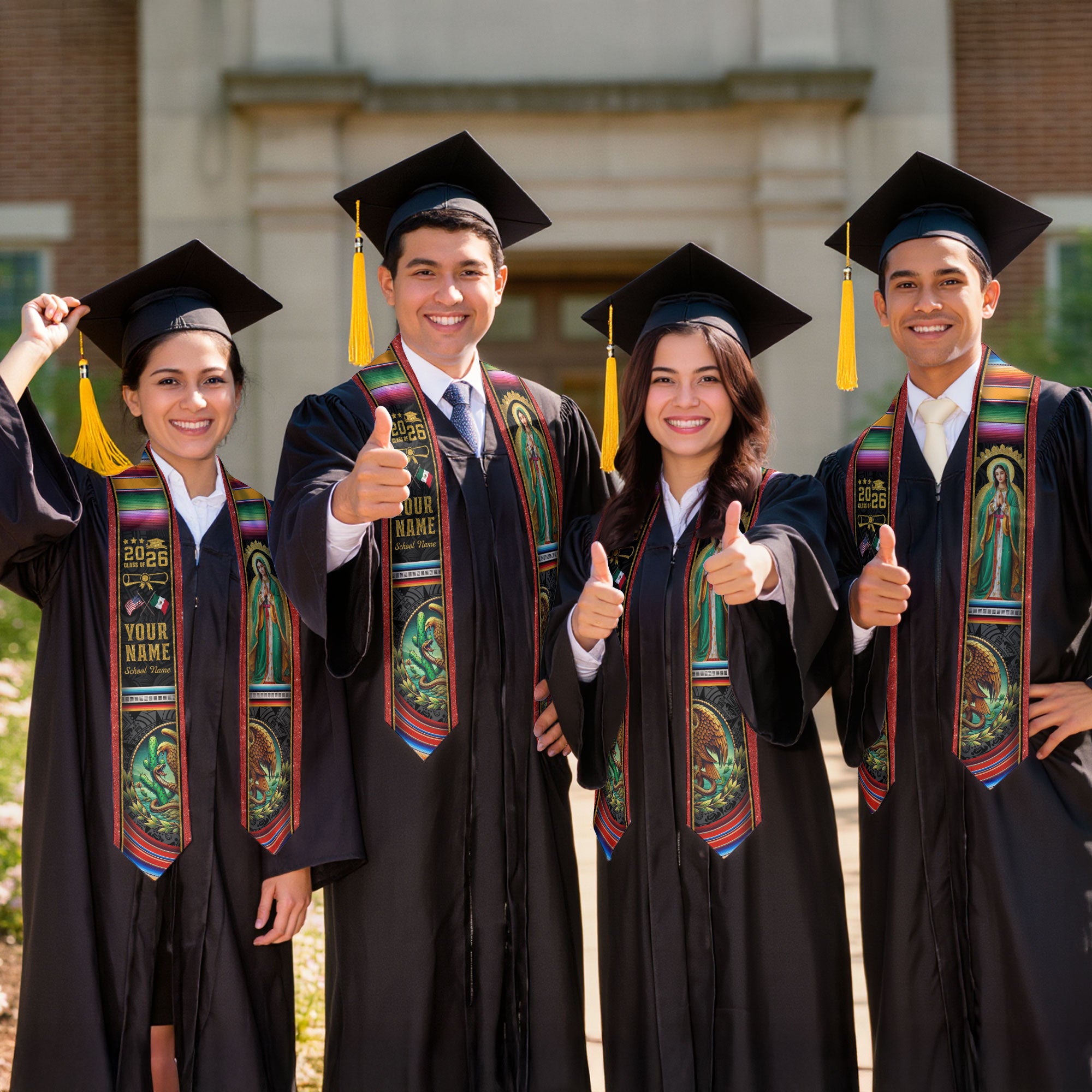 Virgen de Guadalupe 2026 Graduation Stole – Custom USA & Mexico Senior Sash with Eagle Emblem & Serape Detail