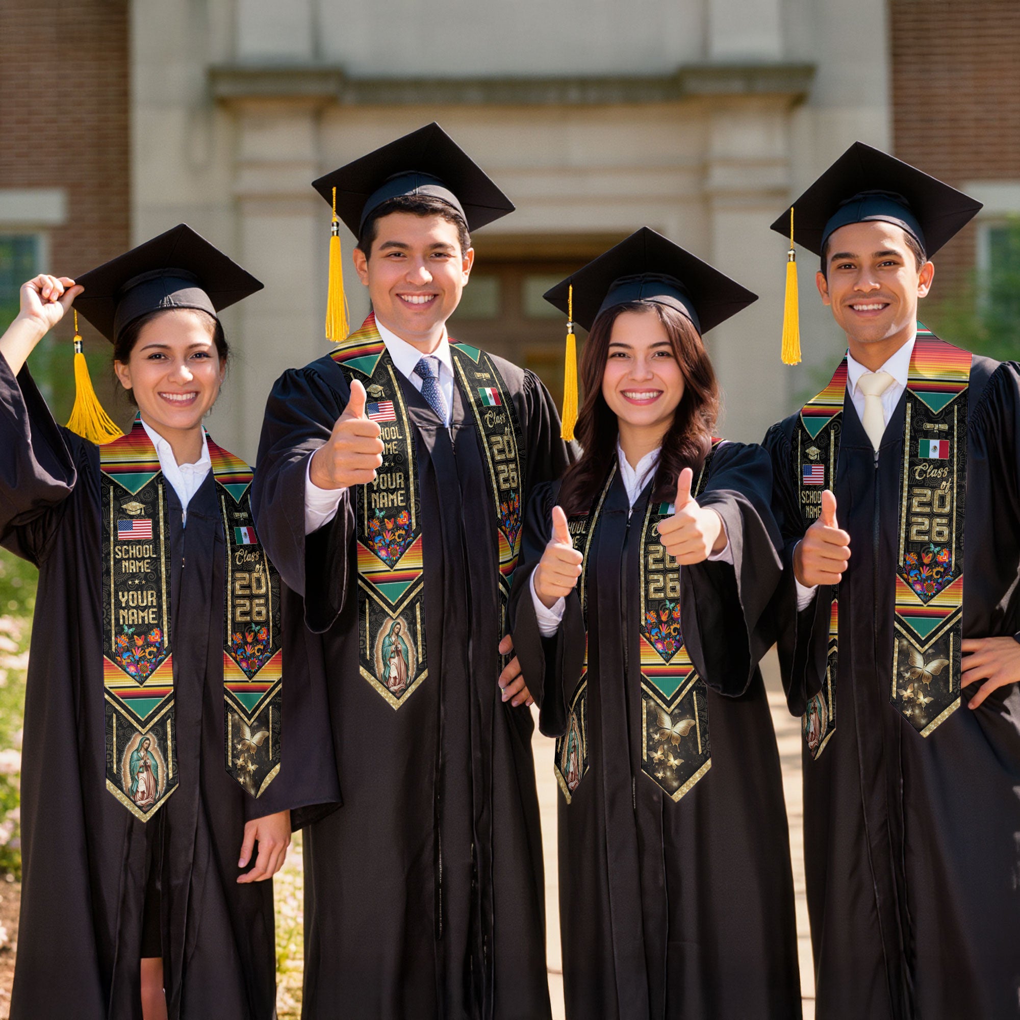 Custom Virgen de Guadalupe 2026 Graduation Stole – Personalized Mexican Heritage Class Sash