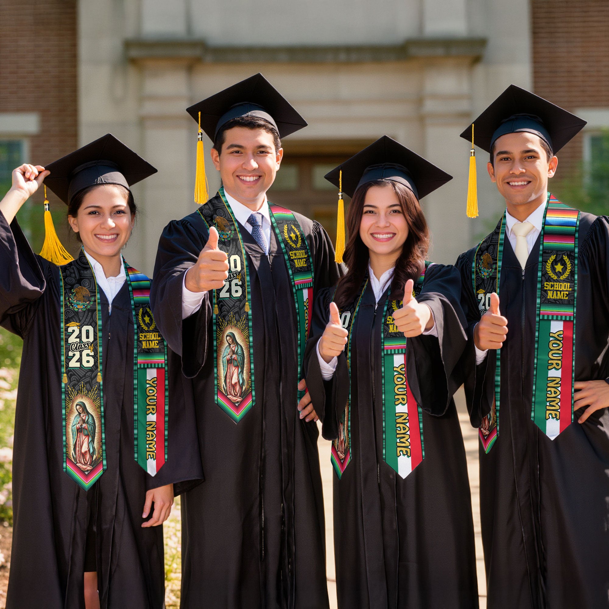 Custom Class of 2026 Virgen de Guadalupe Graduation Stole – Personalized USA Mexico Heritage Senior Sash