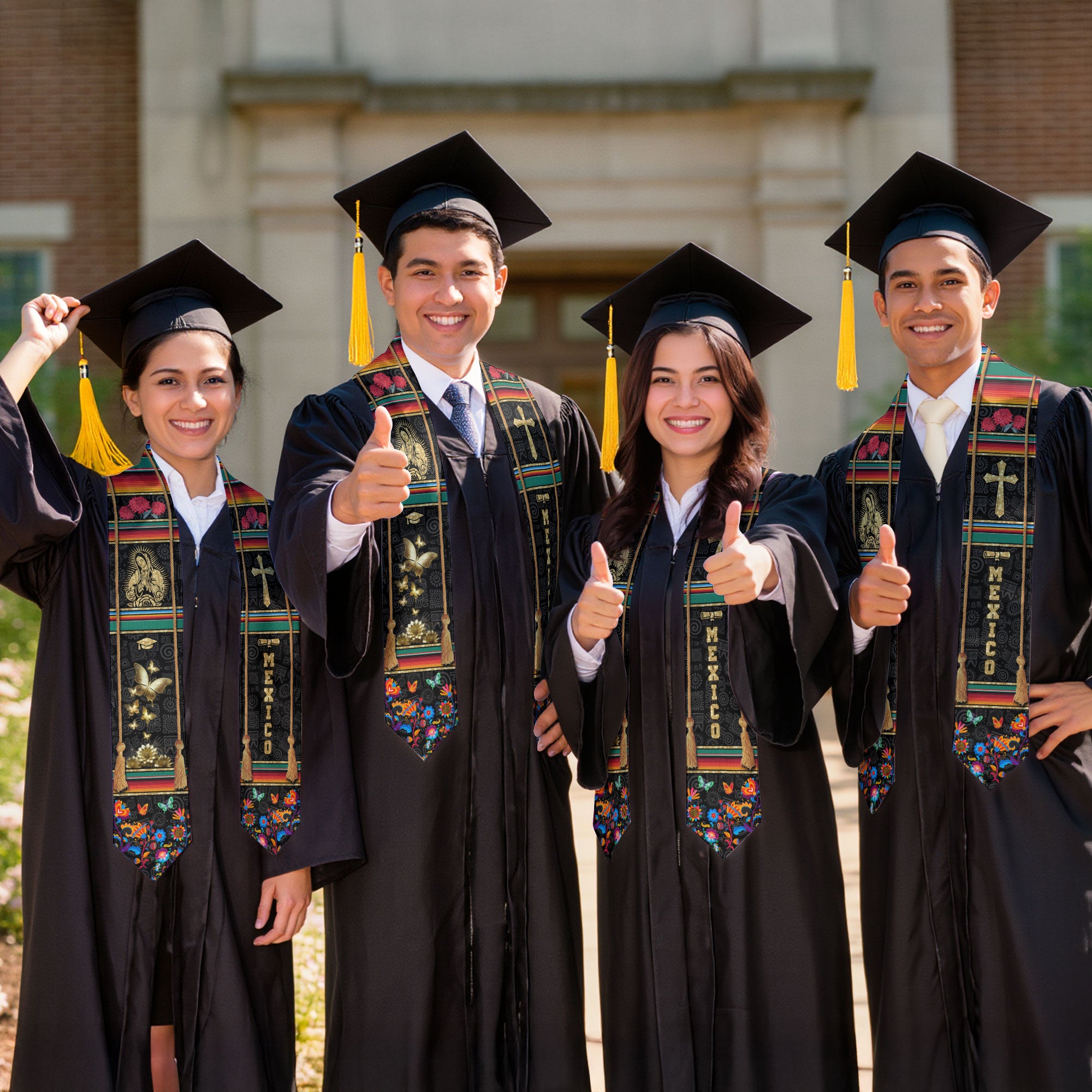 Mexican Graduation Stole Mexico Sash Aztec Virgin Mary Cross Butterfly 2026