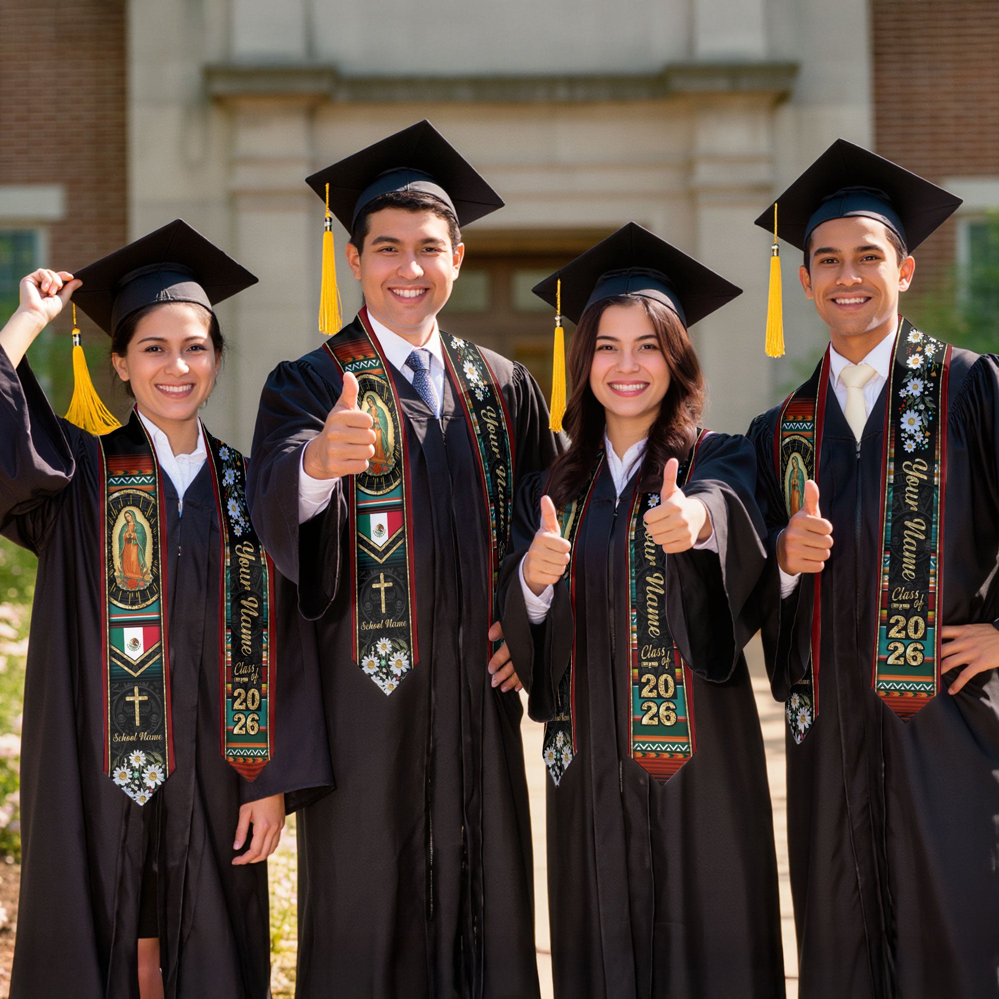 Customized Mexican Graduation Stole with National Flag Design, Graduation Sash for Class of 2026