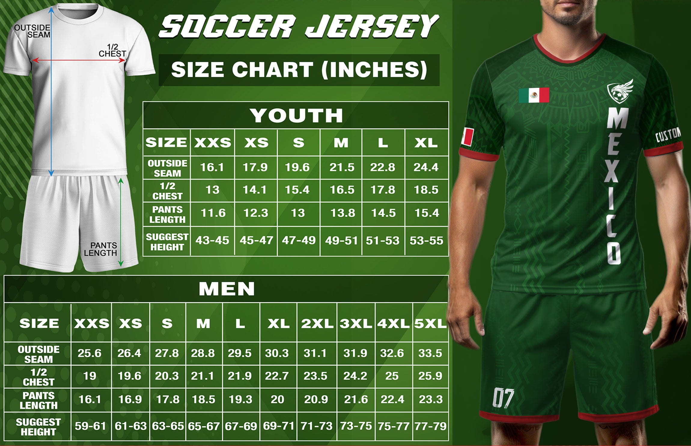 Custom Soccer Jersey Mexico Green Aztec Pattern Design
