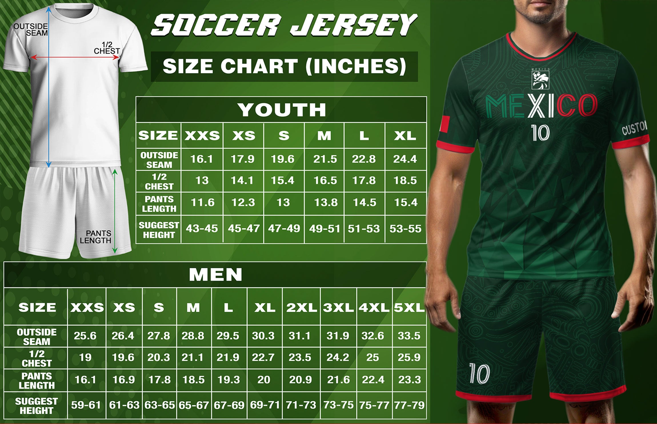 Custom Soccer Jersey Mexico Green Geometric Aztec Design
