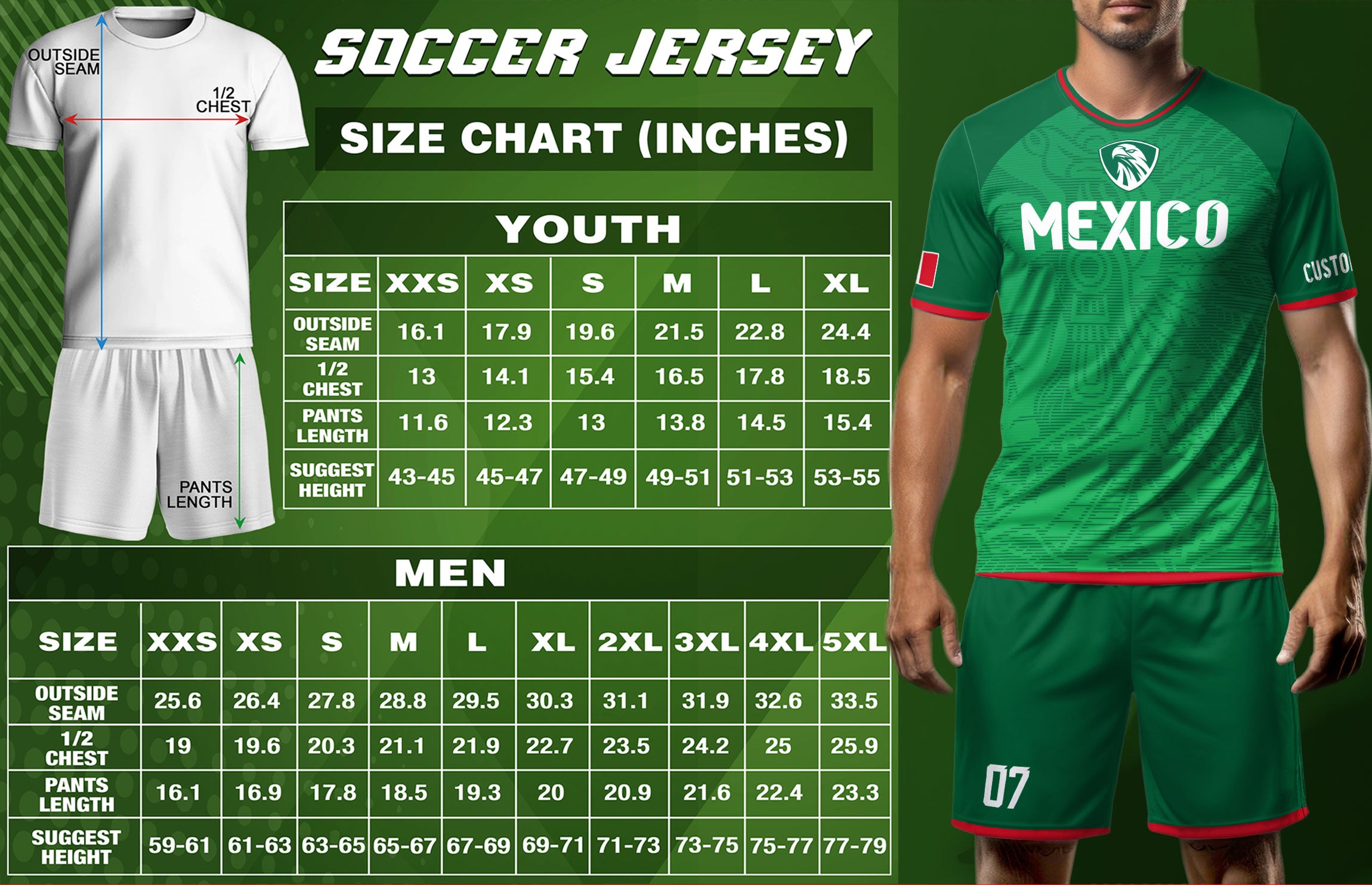 Custom Mexico Green Aztec Pattern Crest Design Soccer Jersey