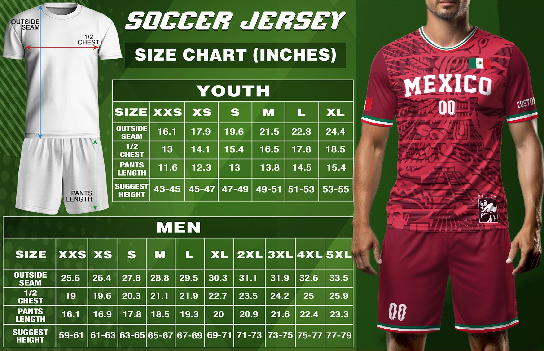 Custom Mexico Burgundy Aztec Pattern Design Soccer Jersey
