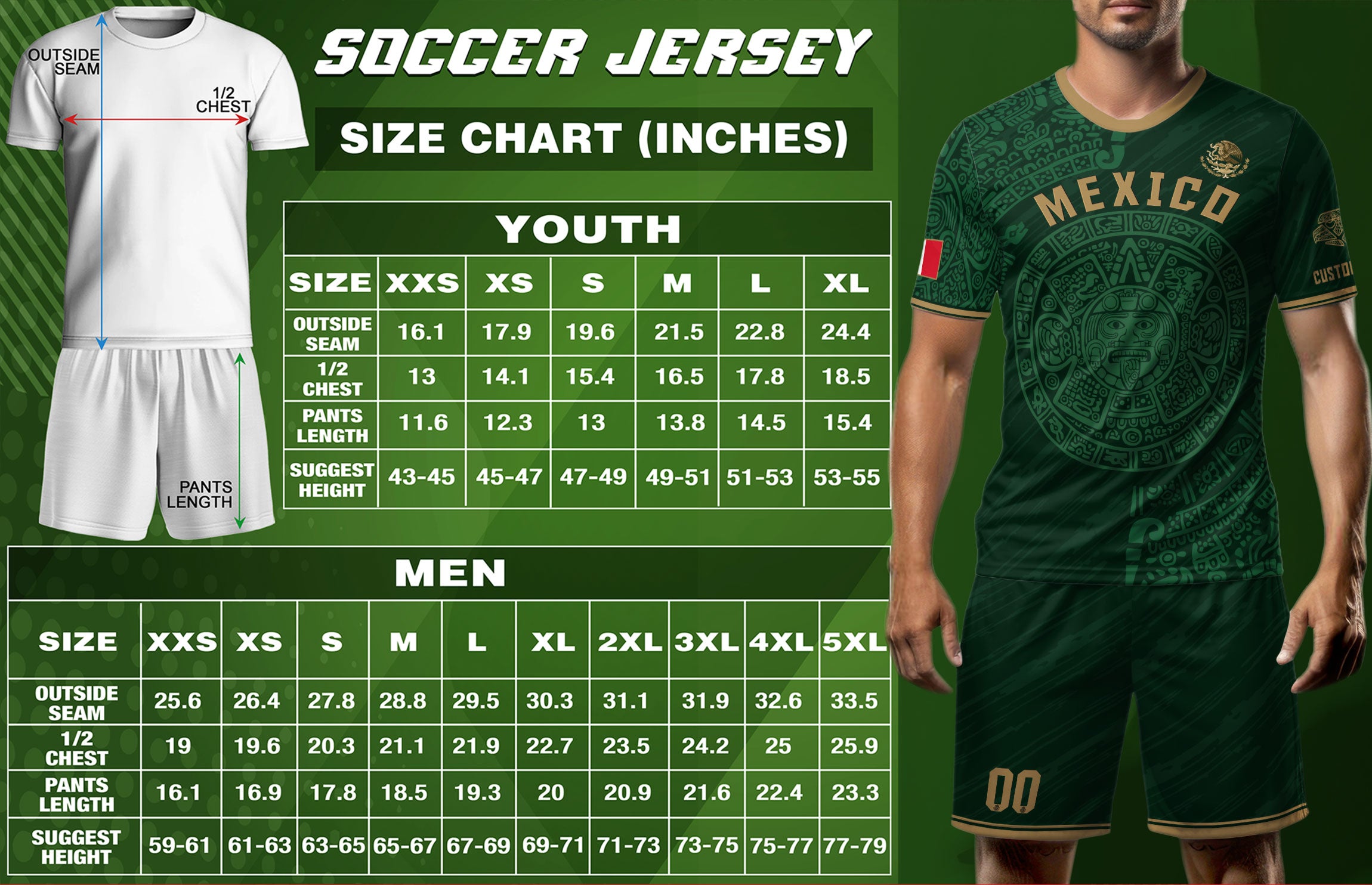 Mexico Custom Soccer Jersey – Aztec Calendar Green Edition