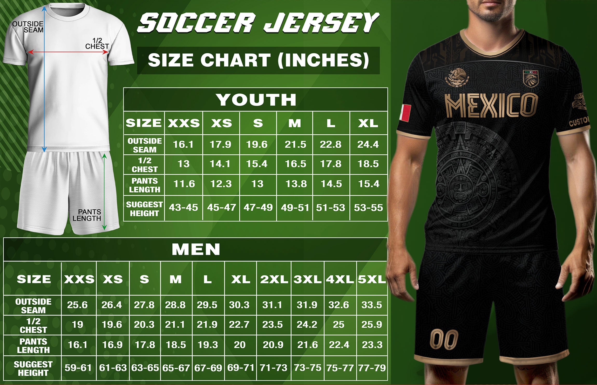 Mexico Custom Soccer Jersey Black Aztec Calendar Gold Edition