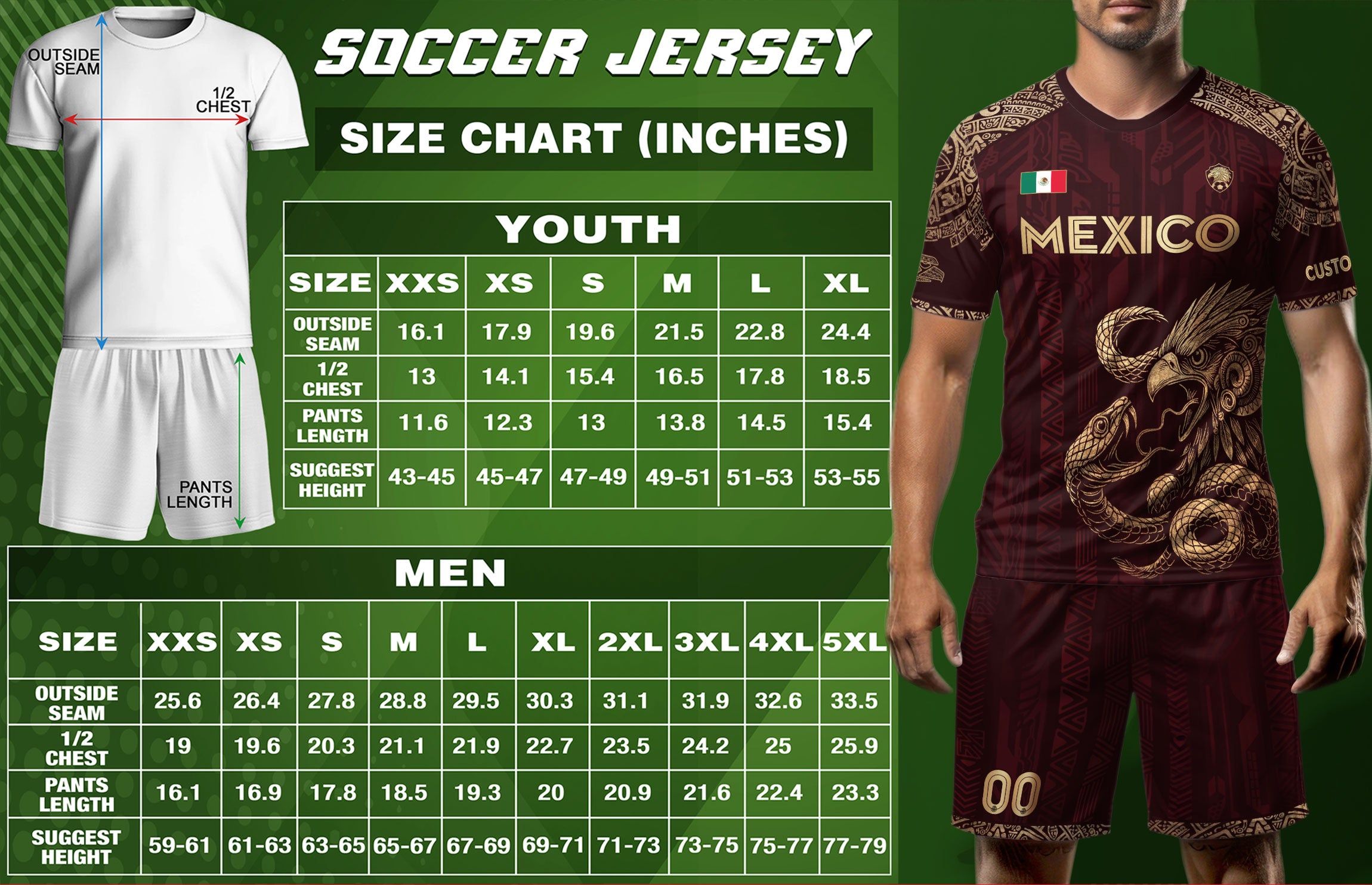 Mexico Custom Soccer Jersey Burgundy Eagle and Serpent Gold Edition