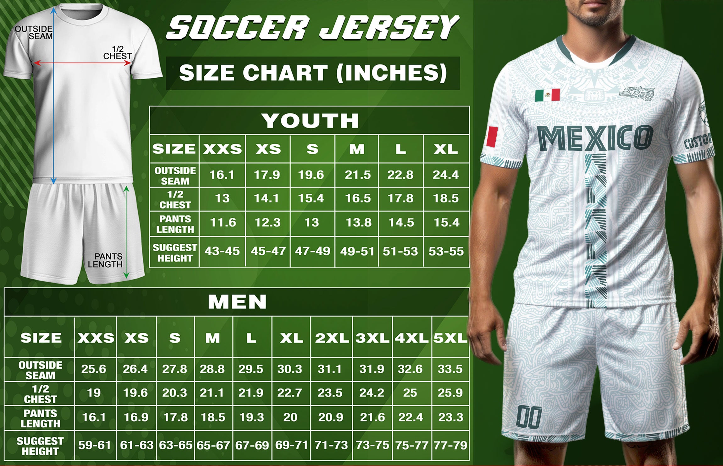 Mexico Custom White Soccer Jersey with Aztec Calendar Design