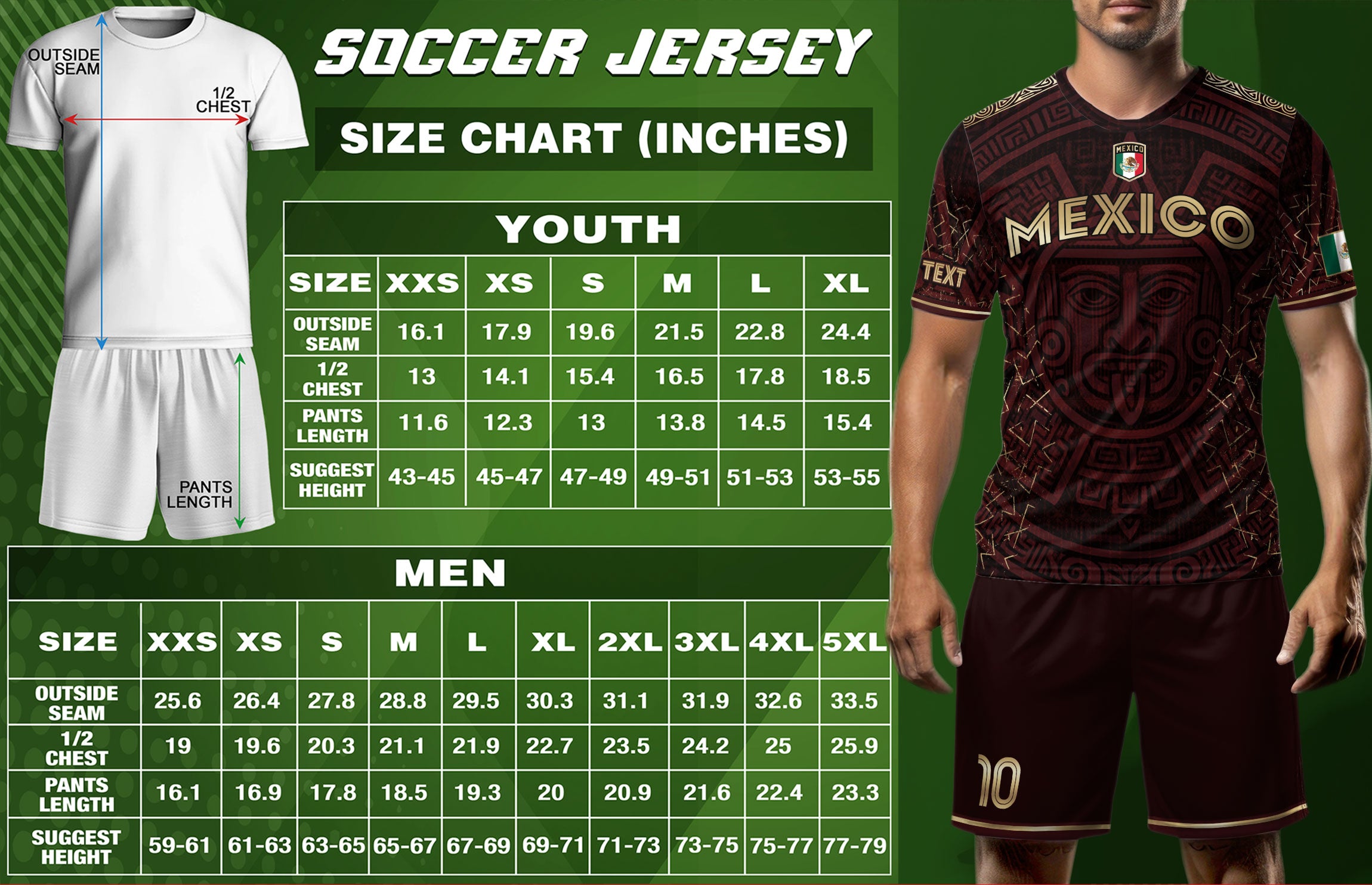 Custom Soccer Jersey Mexico Burgundy Gold Aztec Sun Design