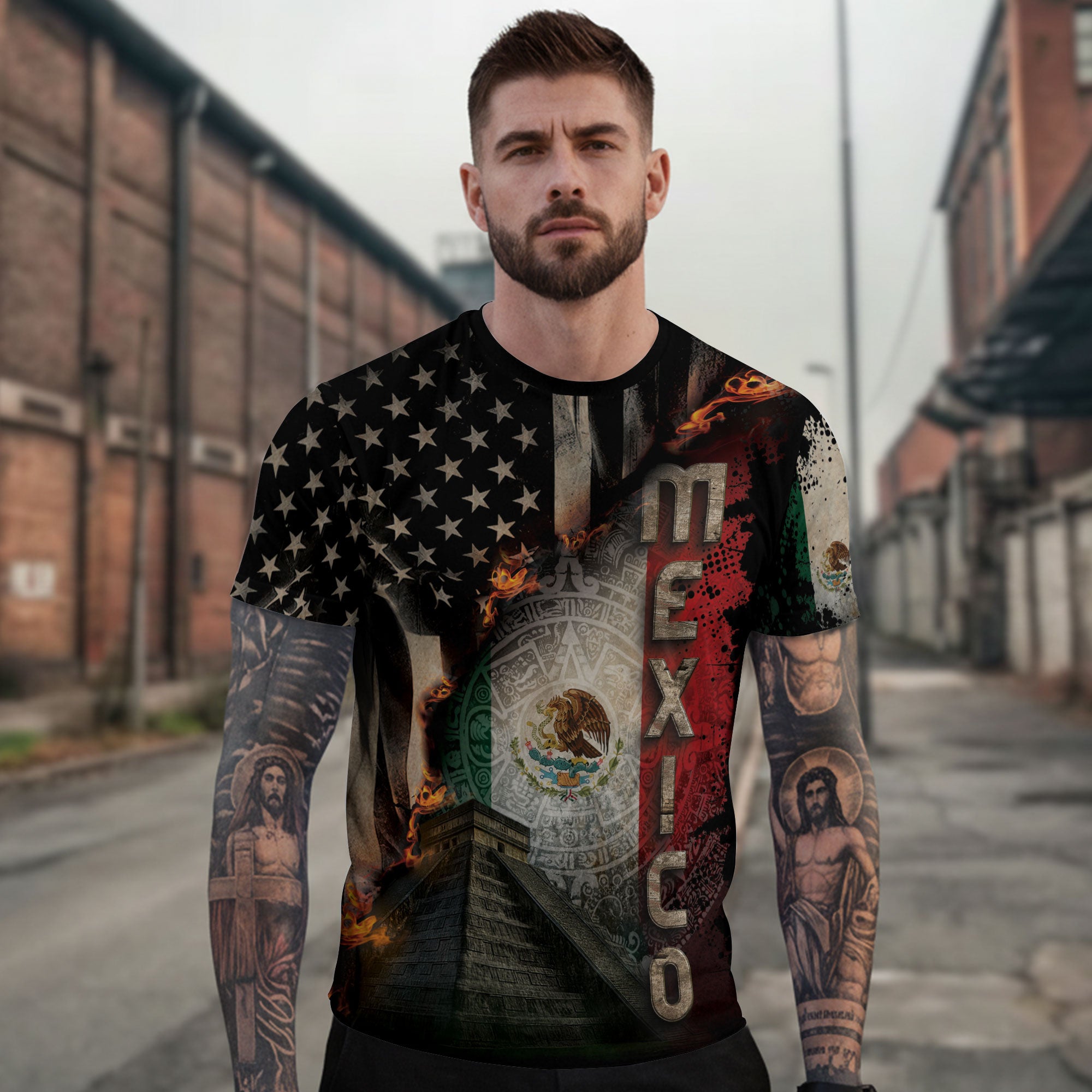 Mexico USA Flag Pyramid Heritage Pride Warrior Spirit Shirt