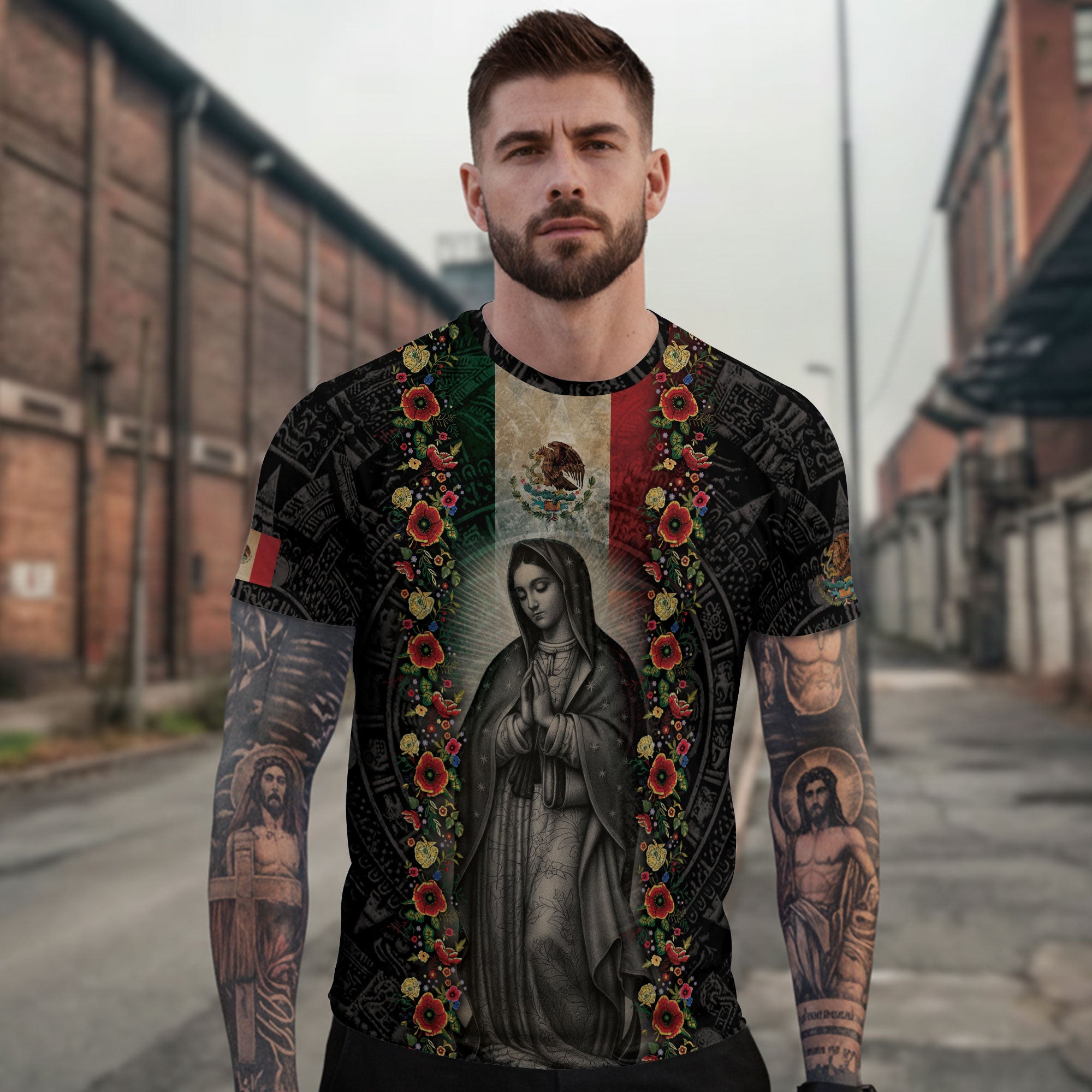 Mexico Flag Guadalupe Aztec Floral Heritage Legacy Pride Shirt