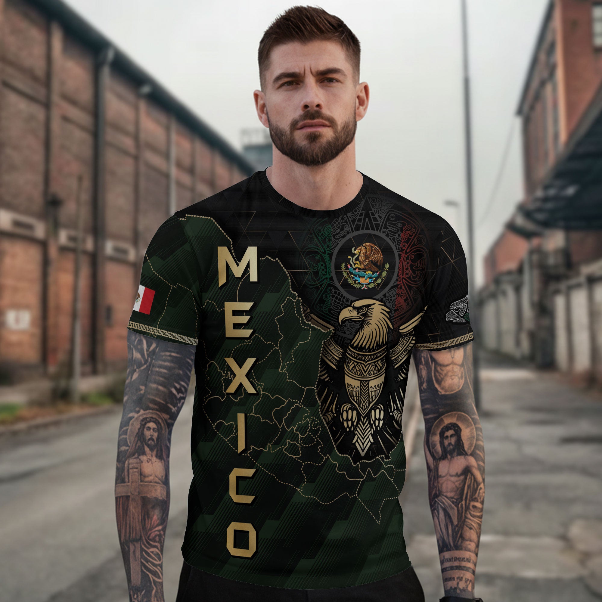 Mexico Black Gold Eagle Aztec Map Heritage Pride Warrior Shirt