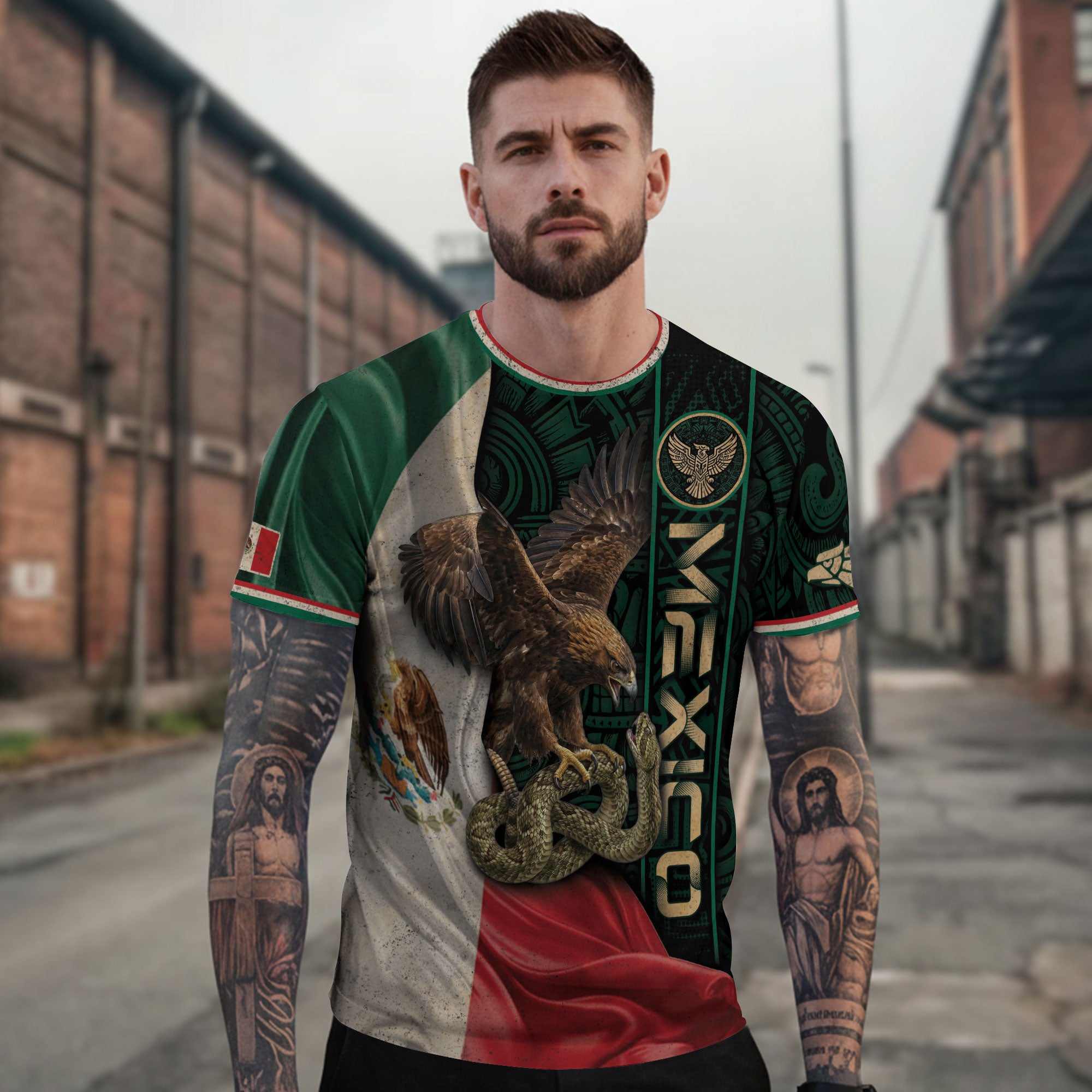 Mexico Aztec Heritage Shirt 3-Pack Bundle – Sun Stone Black Pattern + Pyramid Warrior Spirit + Flag Eagle Serpent National Pride
