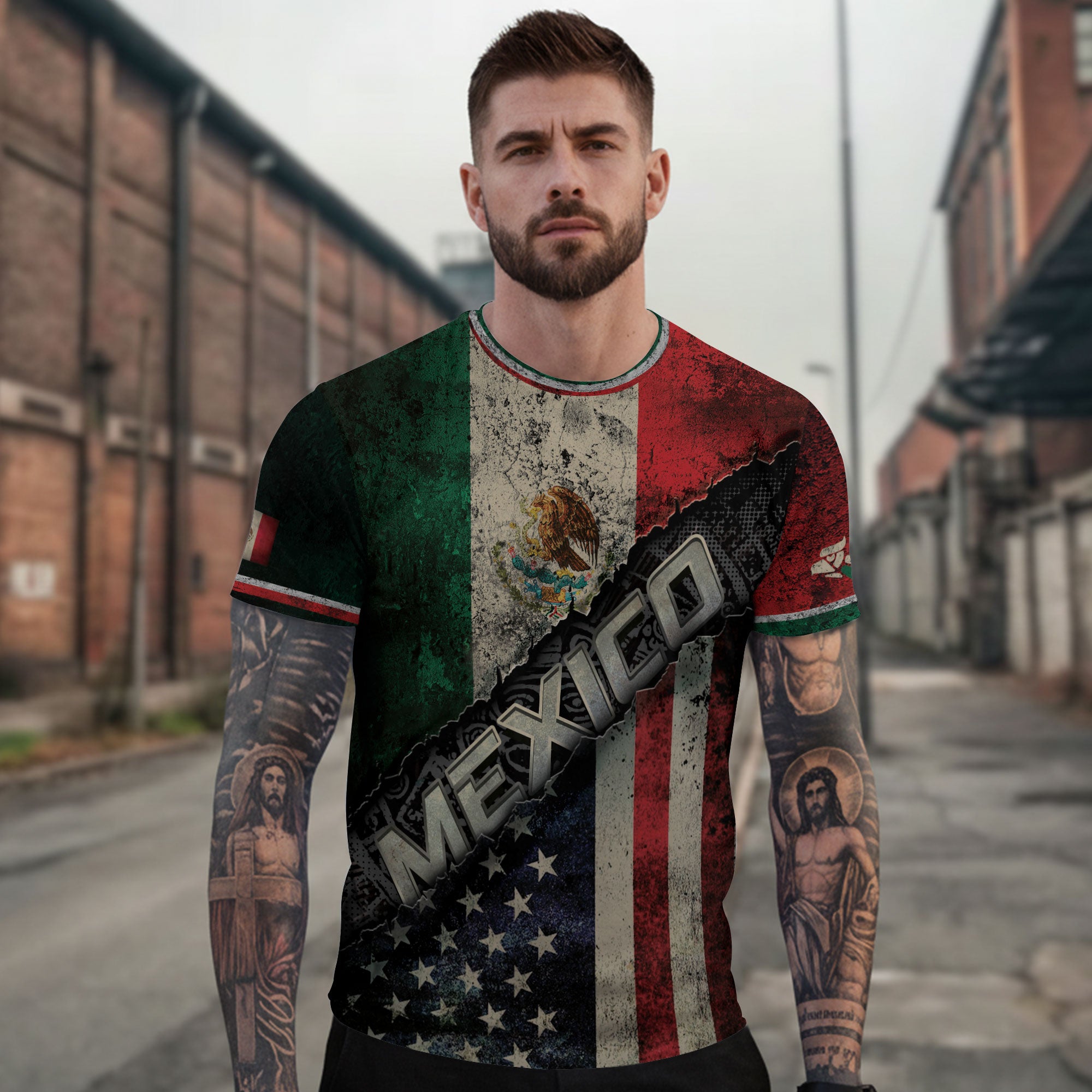 Mexico USA Flag Eagle Aztec Pyramid Vintage Heritage Unity Pride Shirt