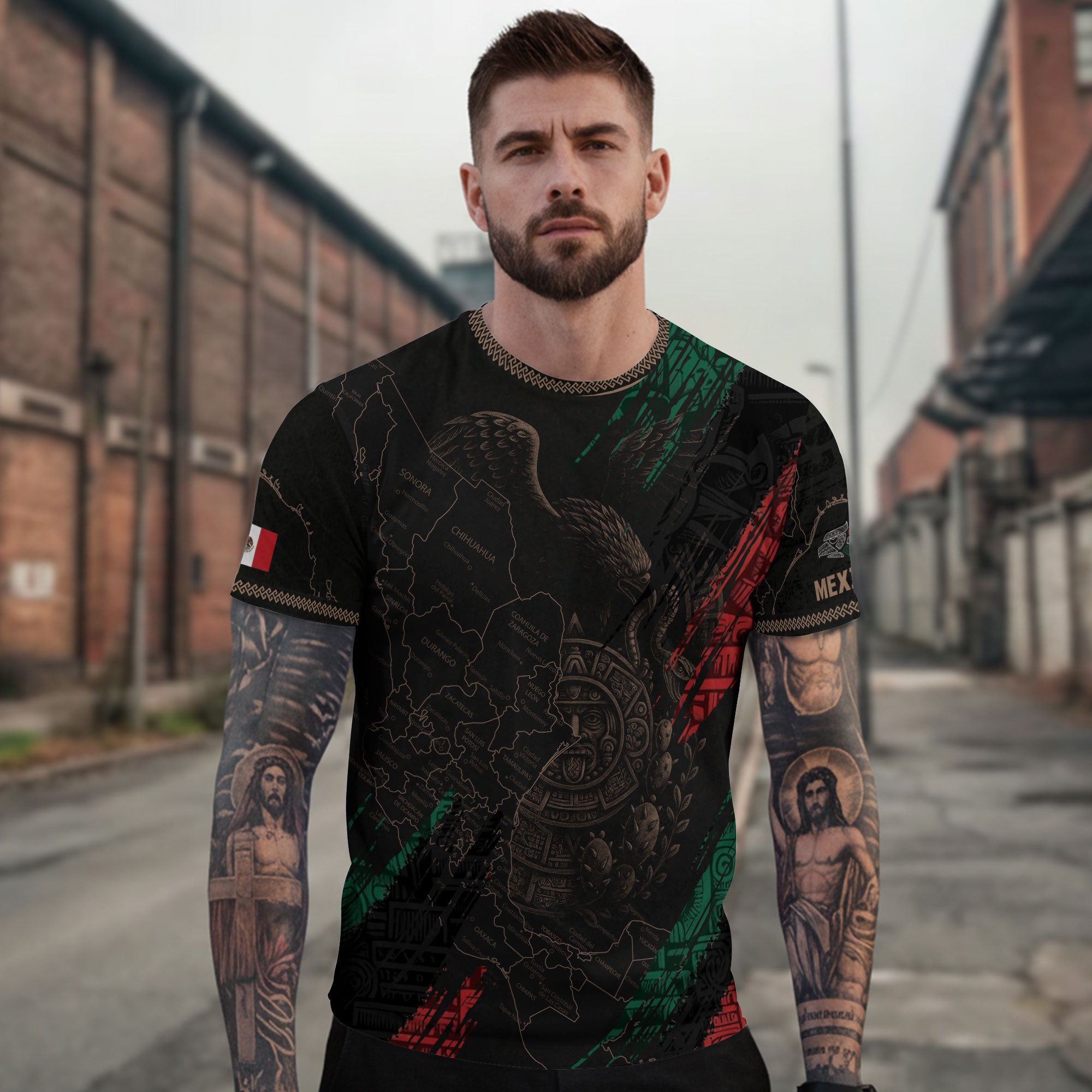 Aztec Eagle Mexico Map Heritage Pride Black Warrior Shirt