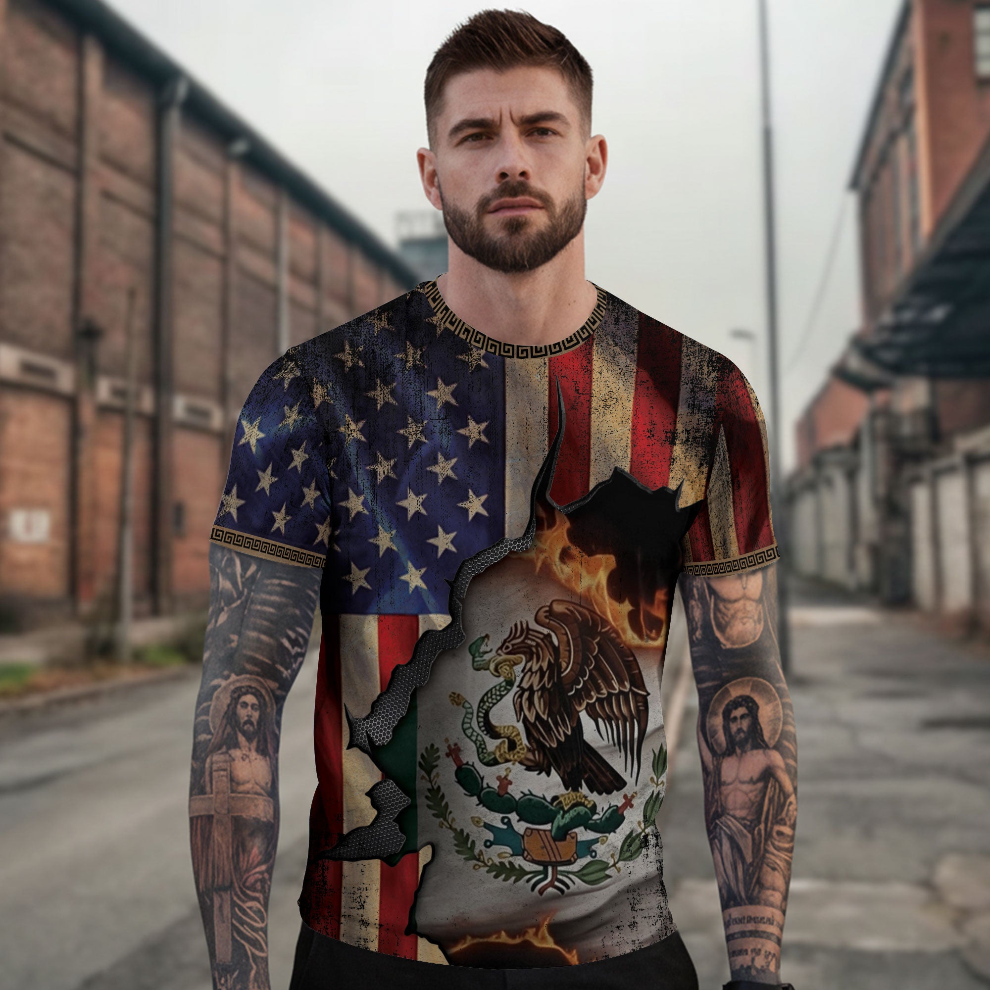 Mexico and USA Flag Burned Fusion Heritage Pride Shirt