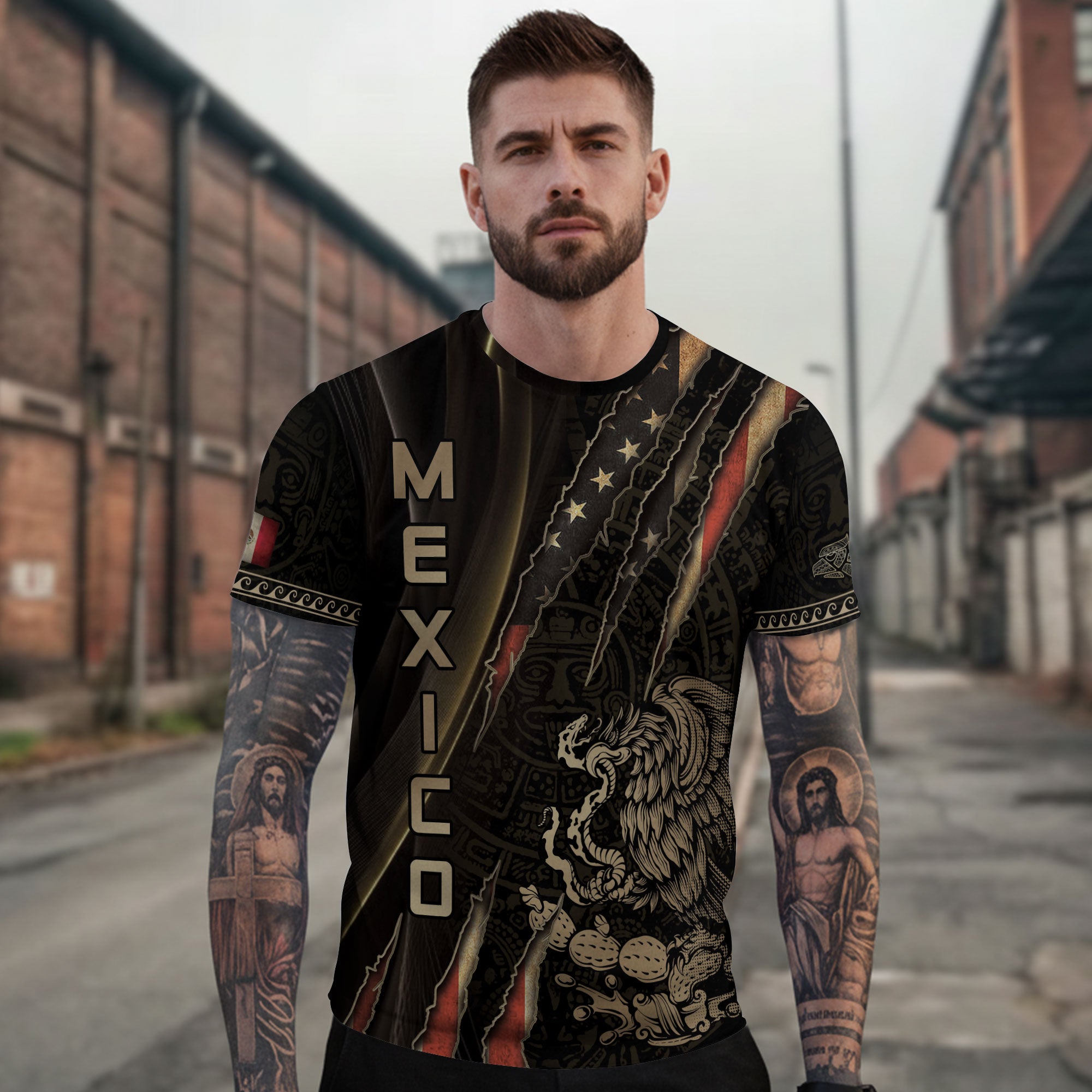 Mexico USA Flag Eagle Claw Aztec Heritage Warrior Shirt