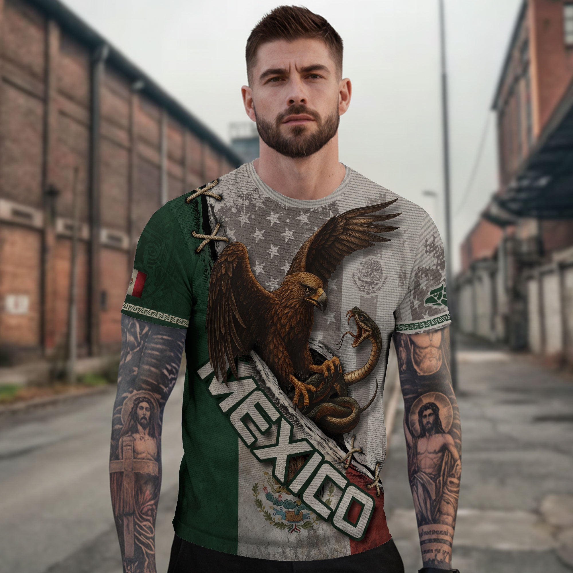Mexican Eagle and Snake Heritage Flag Warrior Shirt