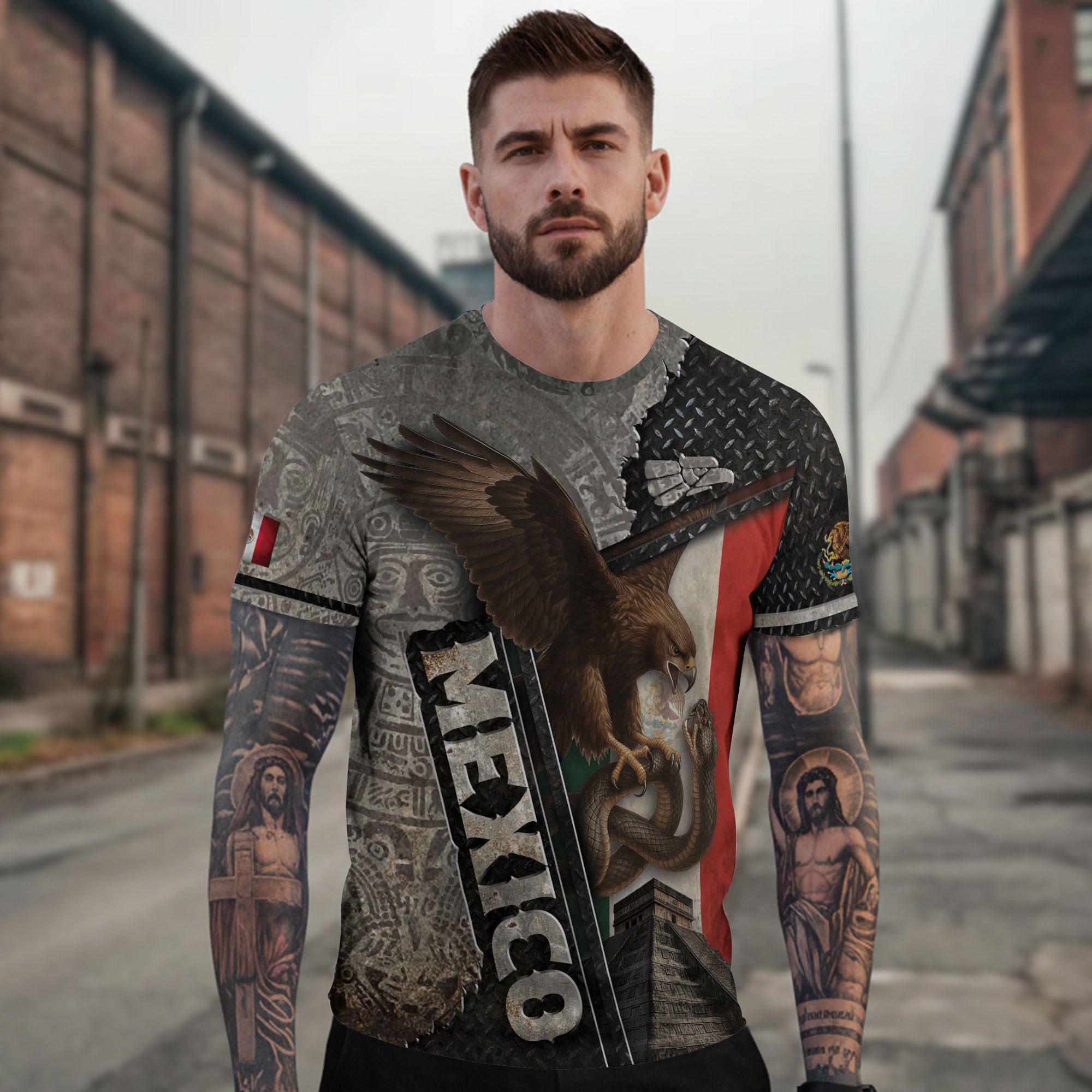 Mexican Eagle Serpent Aztec Pyramid Heritage Warrior Shirt