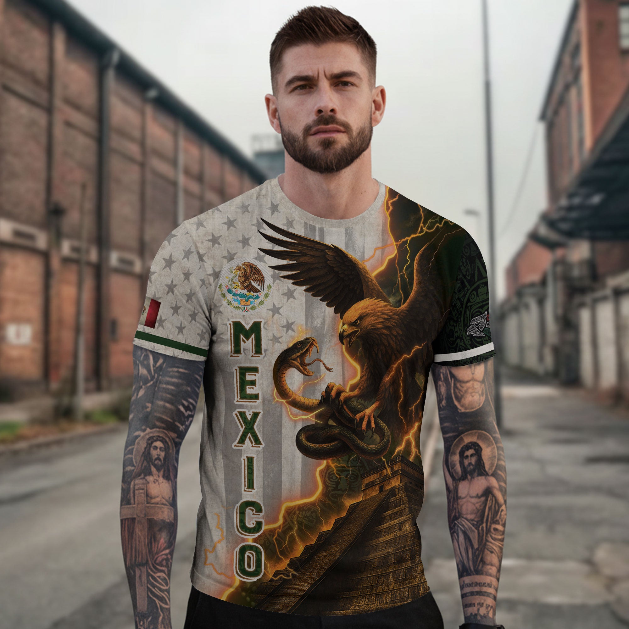 Mexican Eagle Lightning Aztec Pyramid Heritage Pride Shirt