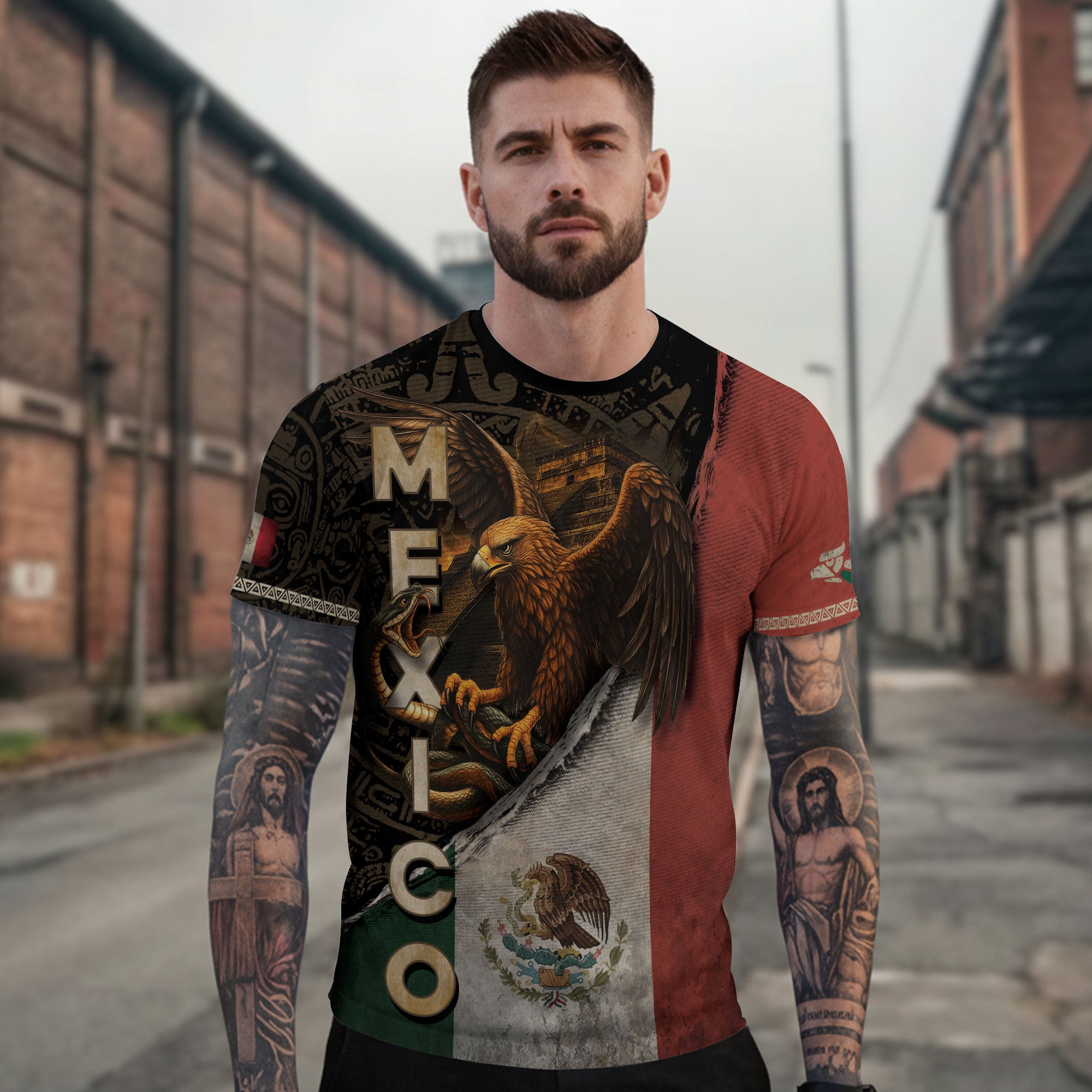 Mexico Flag Eagle Serpent Aztec Pattern Heritage Pride Warrior Legacy Shirt