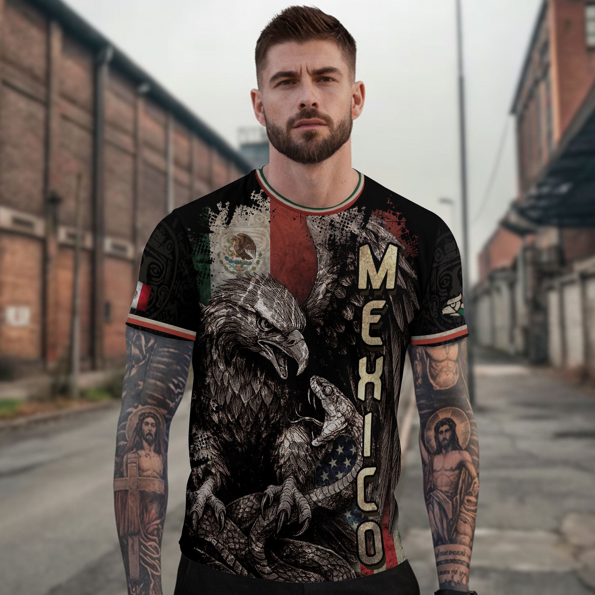 Mexico USA Flag Eagle Serpent Aztec Pattern Heritage Warrior Pride Power Shirt