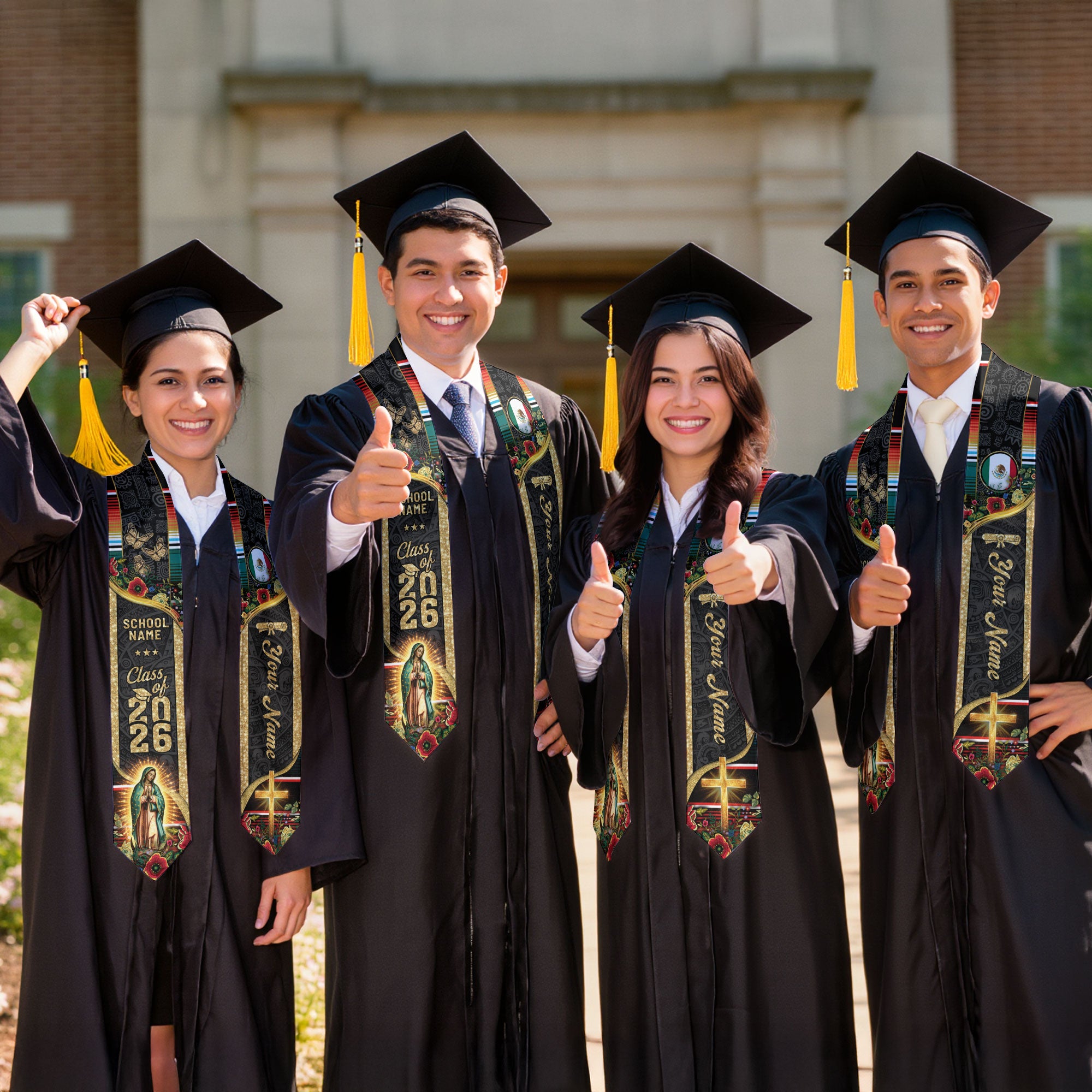 Custom Mexican Graduation Stole 2026 Mexico Sash Butterfly Virgin Mary Aztec Patterns