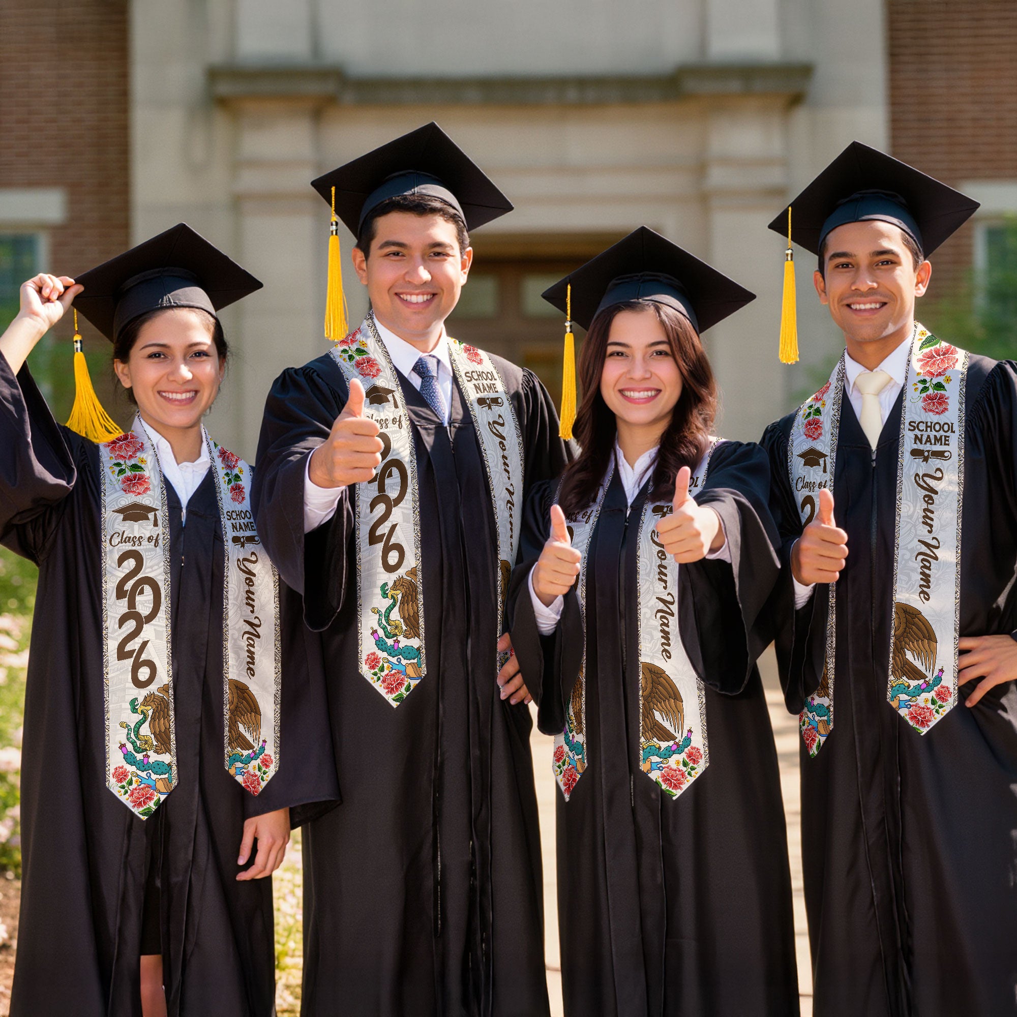 Mexican Graduation Stole Aztec Eagle Cactus Floral Custom Mexico Sash 2026